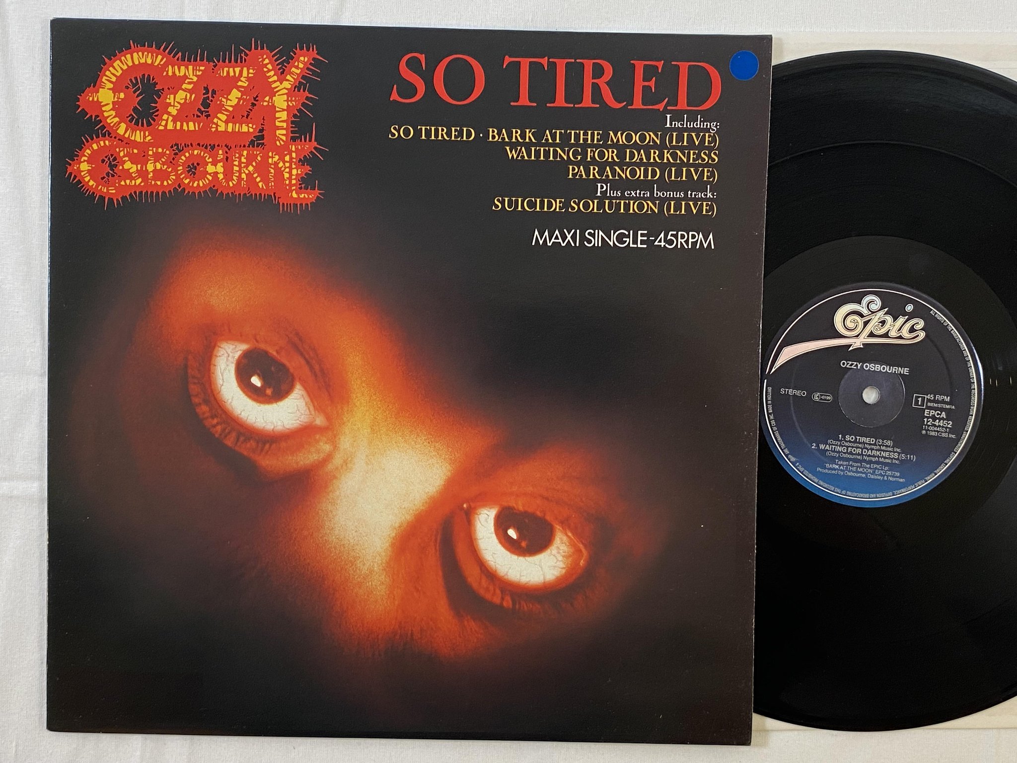 Omslagsbild för skivan OZZY OSBOURNE so tired 12"ep -83 Hol EPIC EPCA 12-4452