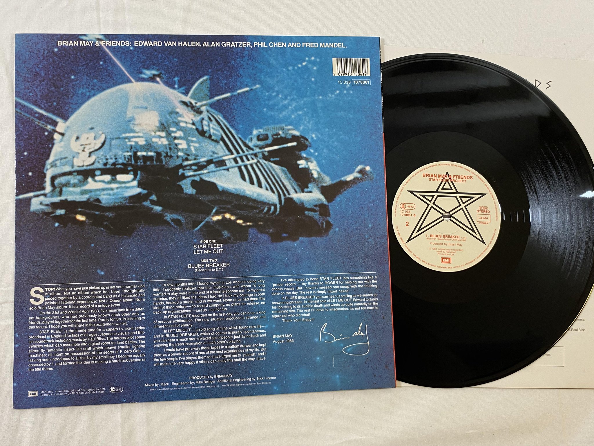 Omslagsbild för skivan BRIAN MAY + FRIENDS  Star Fleet Project 12"ep -83 EMI 1C 038 1078061