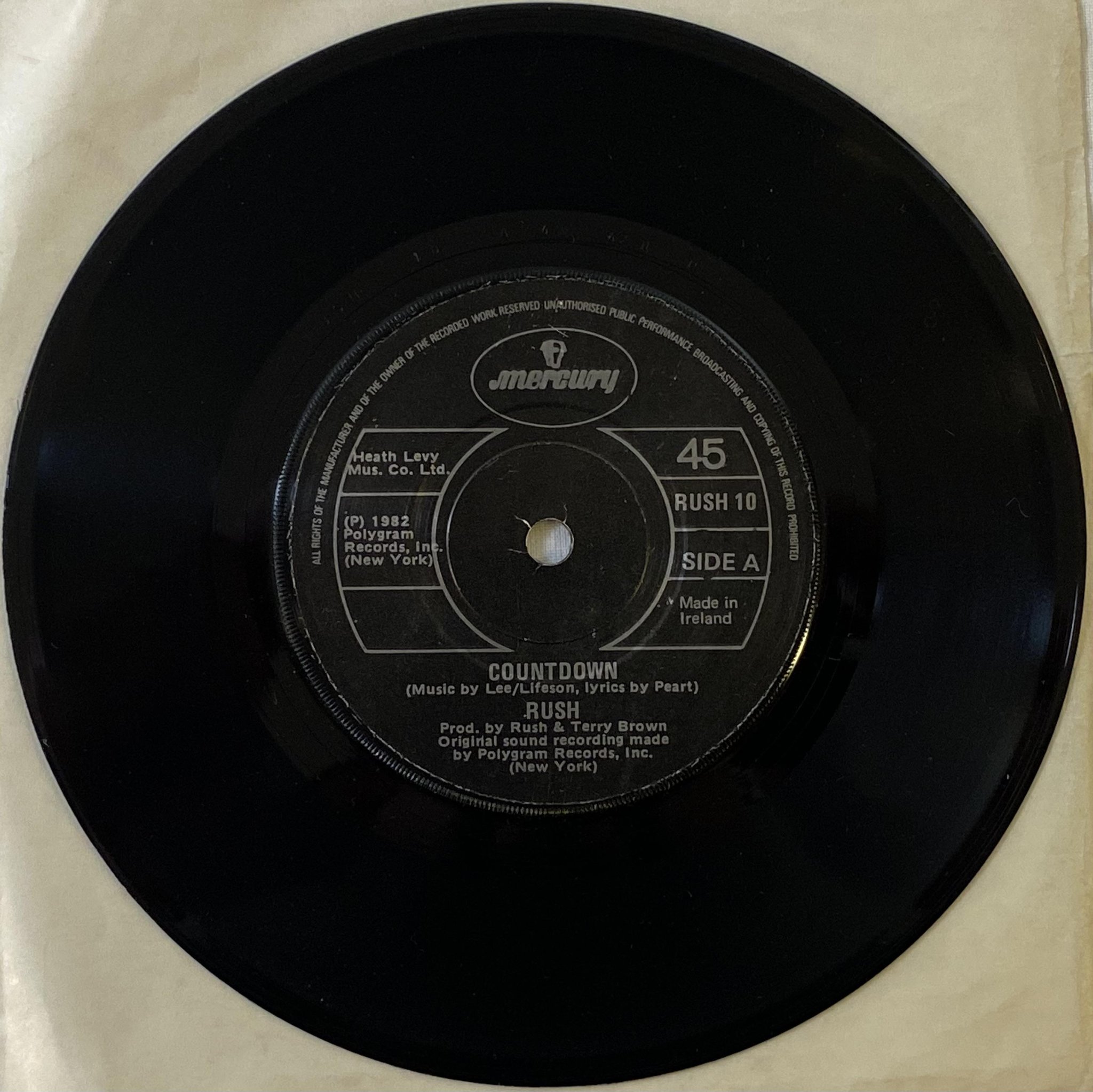 Omslagsbild för skivan RUSH countdown 7"single -82 Ireland MERCURY RUSH 10 ** MEGA RARE **