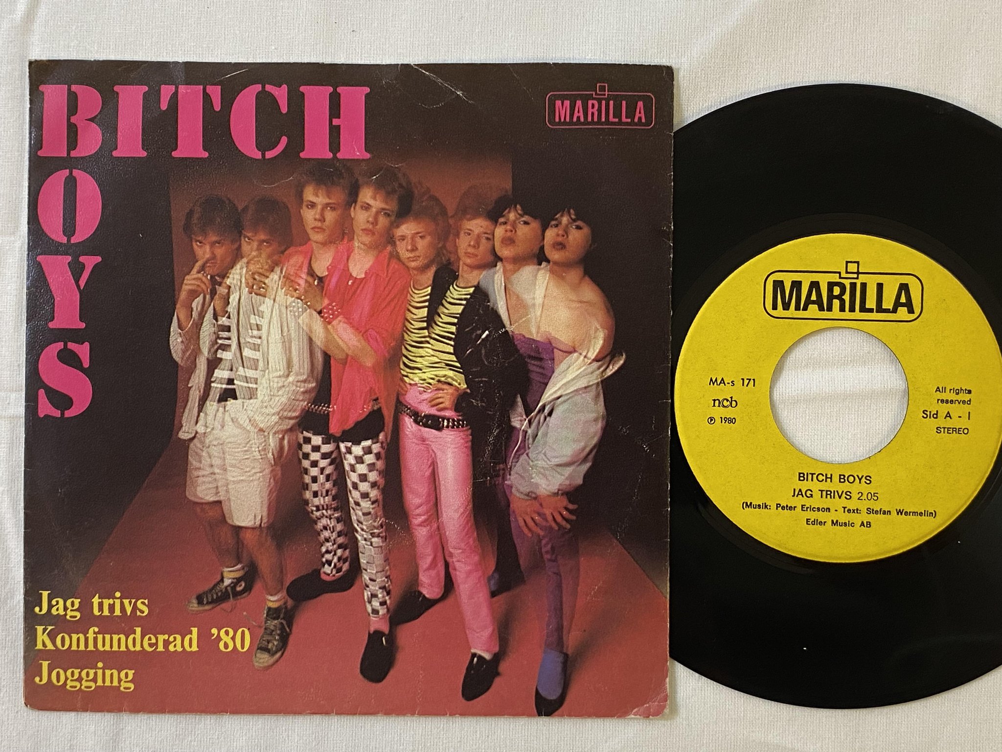 Omslagsbild för skivan BITCH BOYS Jag Trivs 7"single -80 Swe MARILLA MA-s 171 punk