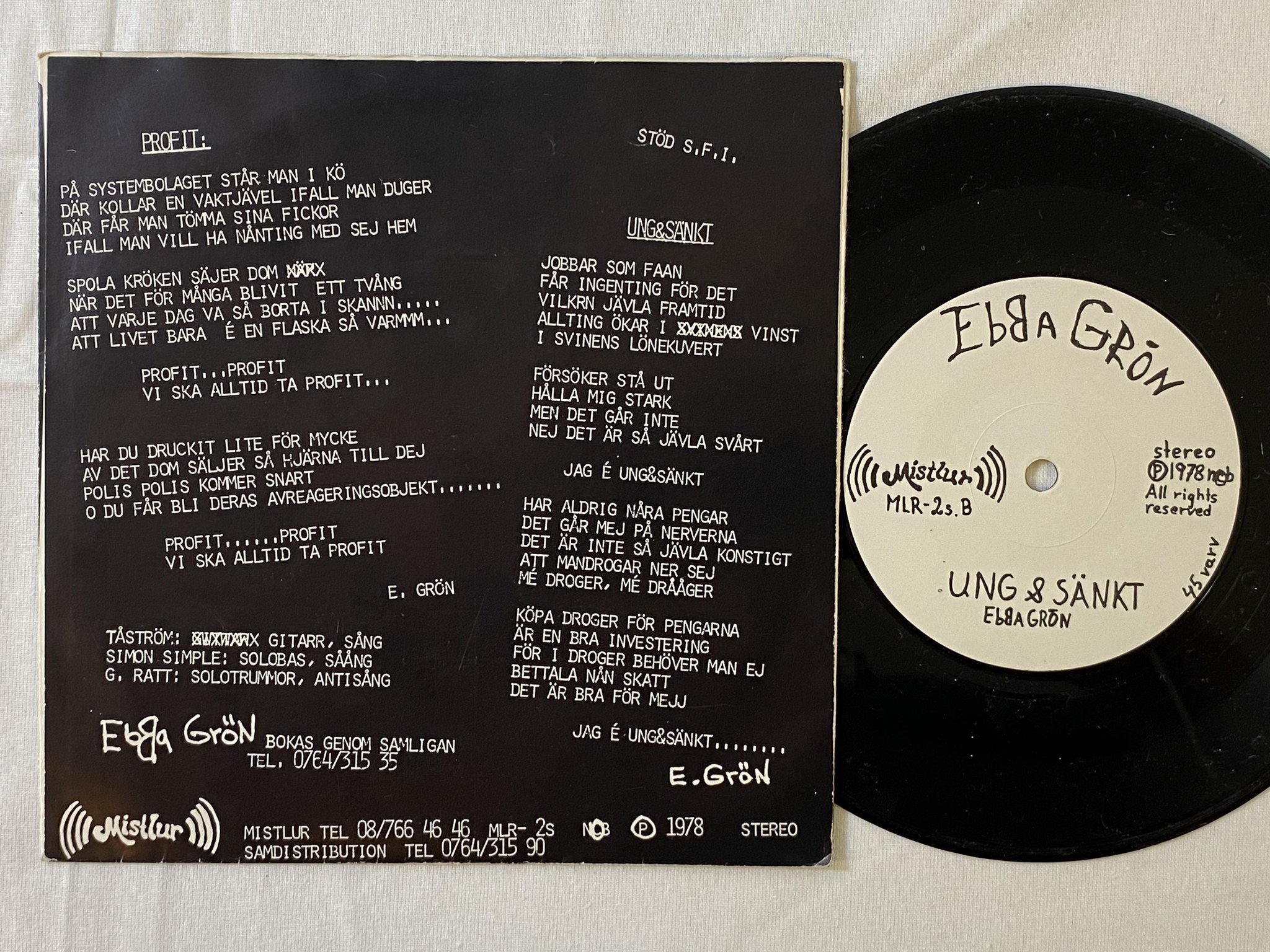 Omslagsbild för skivan EBBA GRÖN antirock 7"single -78 Swe MISTLUR MLR-2s