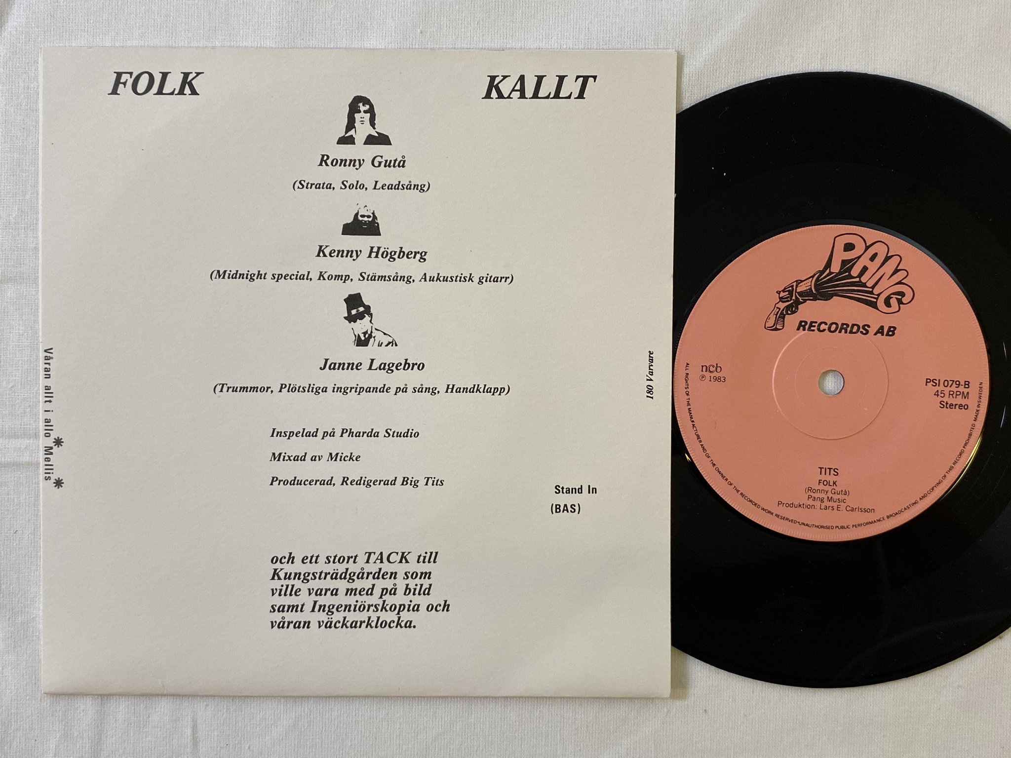 Omslagsbild för skivan TITS folk  7"single -83 Swe PANG PSI 079 ** mega rare punk **