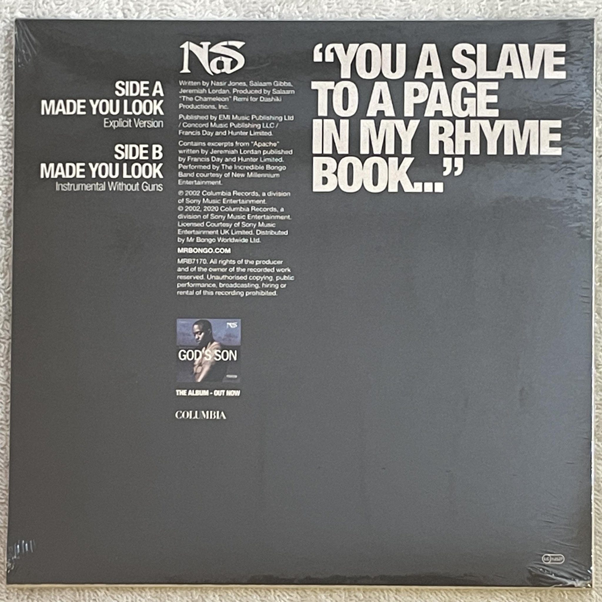 Omslagsbild för skivan NAS Made You Look 7"single UK MR BONGO ISSUE sealed