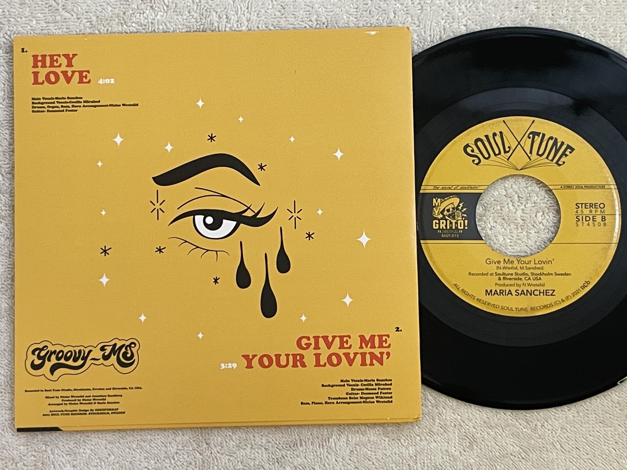 Omslagsbild för skivan MARIA SANCHEZ hey love  7"single 2022 SOUL TUNE nice soul ! ! ! 