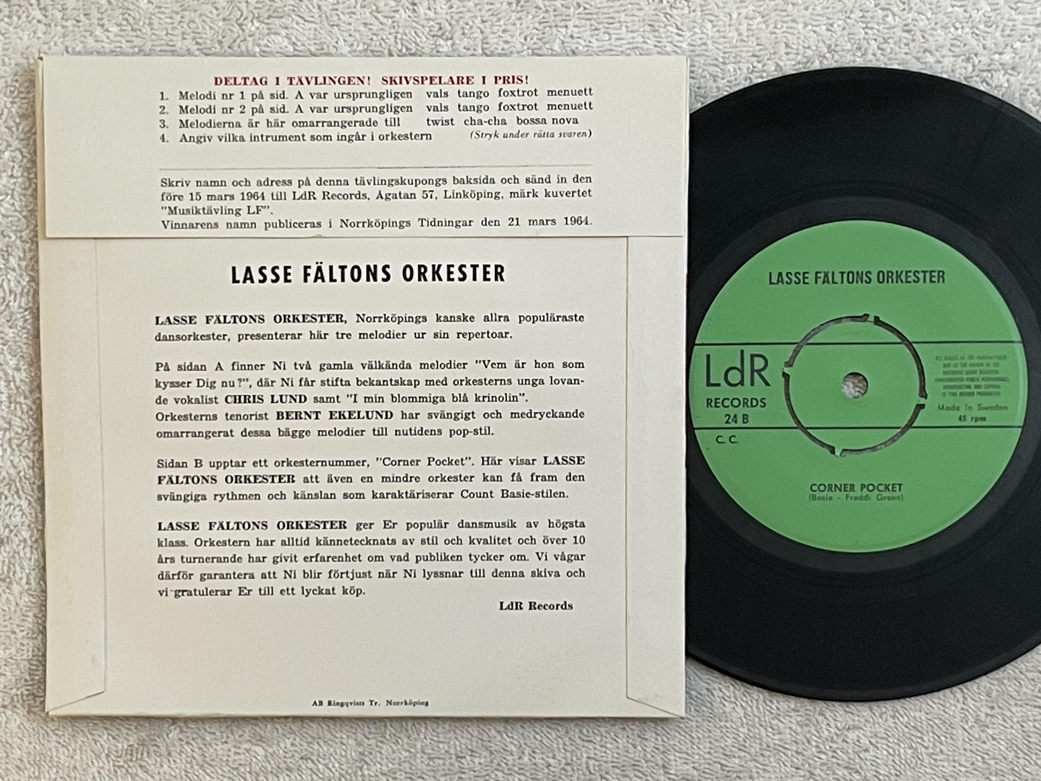 Omslagsbild för skivan LASSE FÄLTON 'S ORKESTER corner pocket 7"ep ** RARE JAZZ ON THE LdR LABEL **