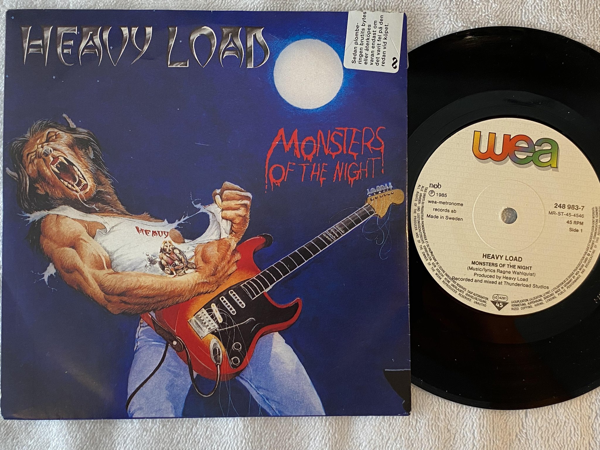 Omslagsbild för skivan HEAVY LOAD I'm alive  7"single -85 Swe WEA 248 983-7