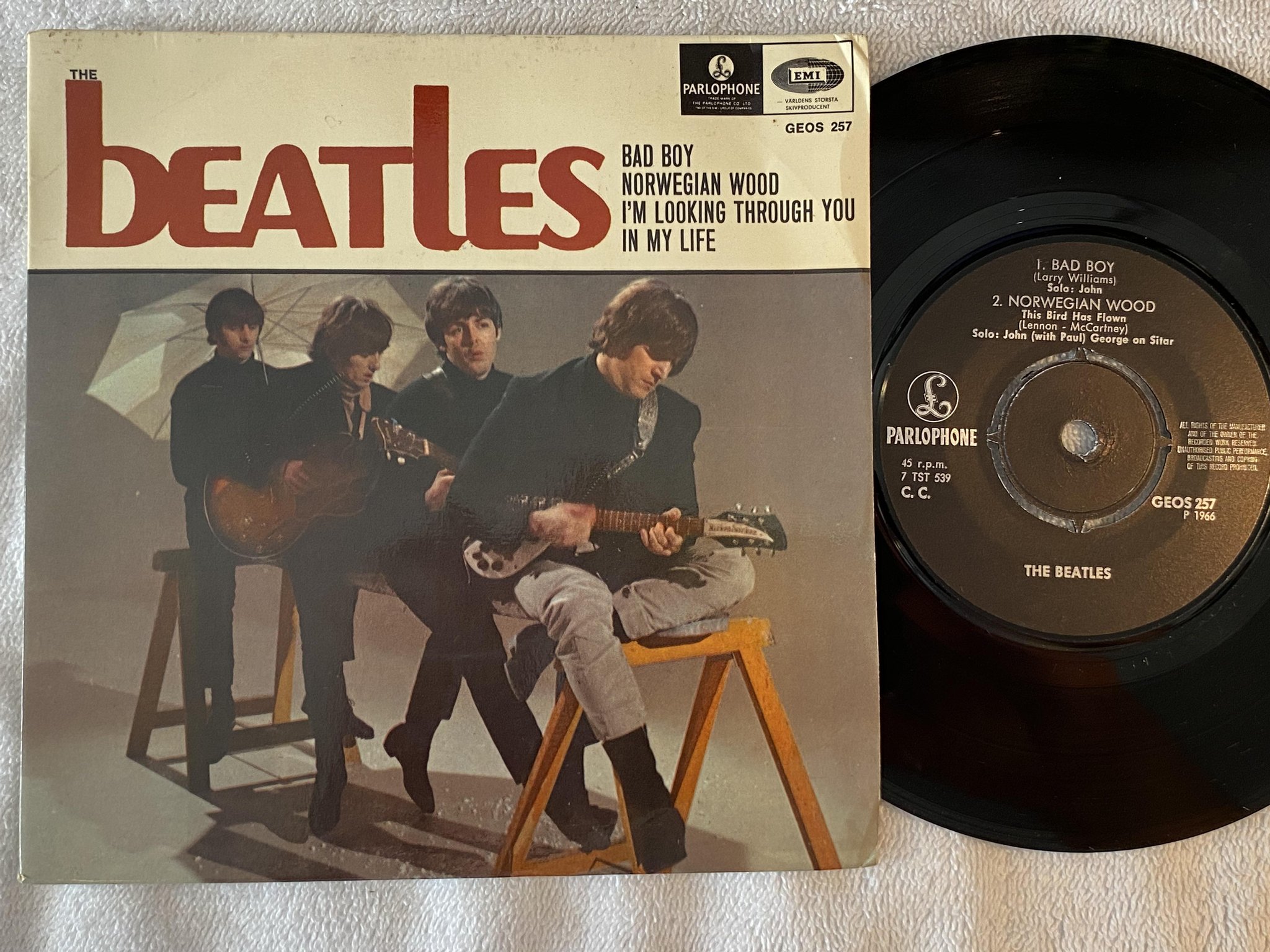Omslagsbild för skivan THE BEATLES bad boy 7"ep -66 Swe PARLOPHONE GEOS 257 "ALL RIGHTS..."