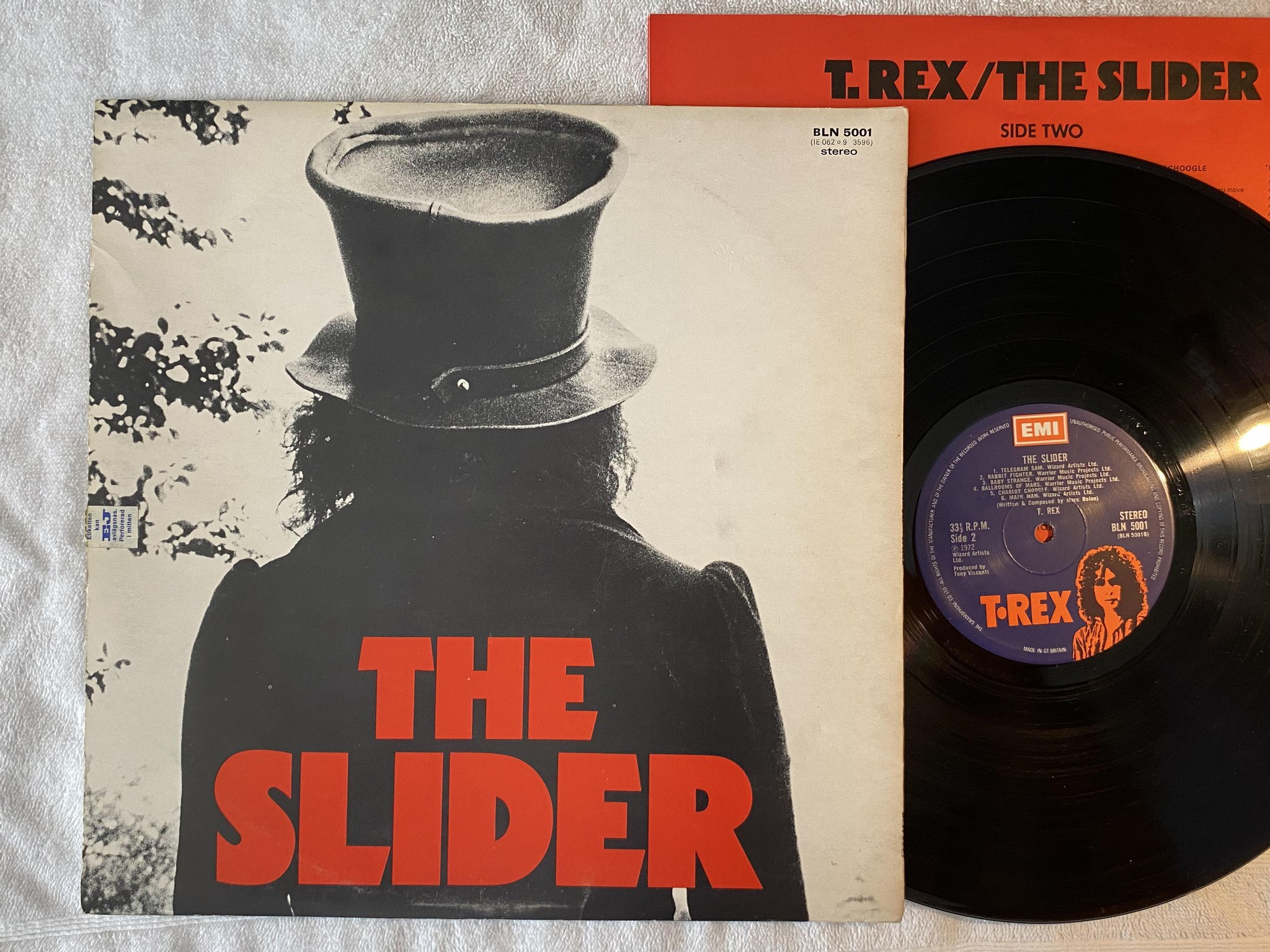 Omslagsbild för skivan T REX the slider LP -72 UK EMI BLN 5001