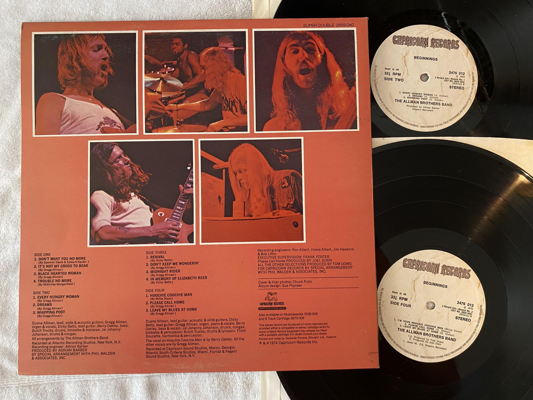 Omslagsbild för skivan THE ALLMAN BROTHERS BAND beginnings 2xLP -70 UK CAPRICORN 2476 013