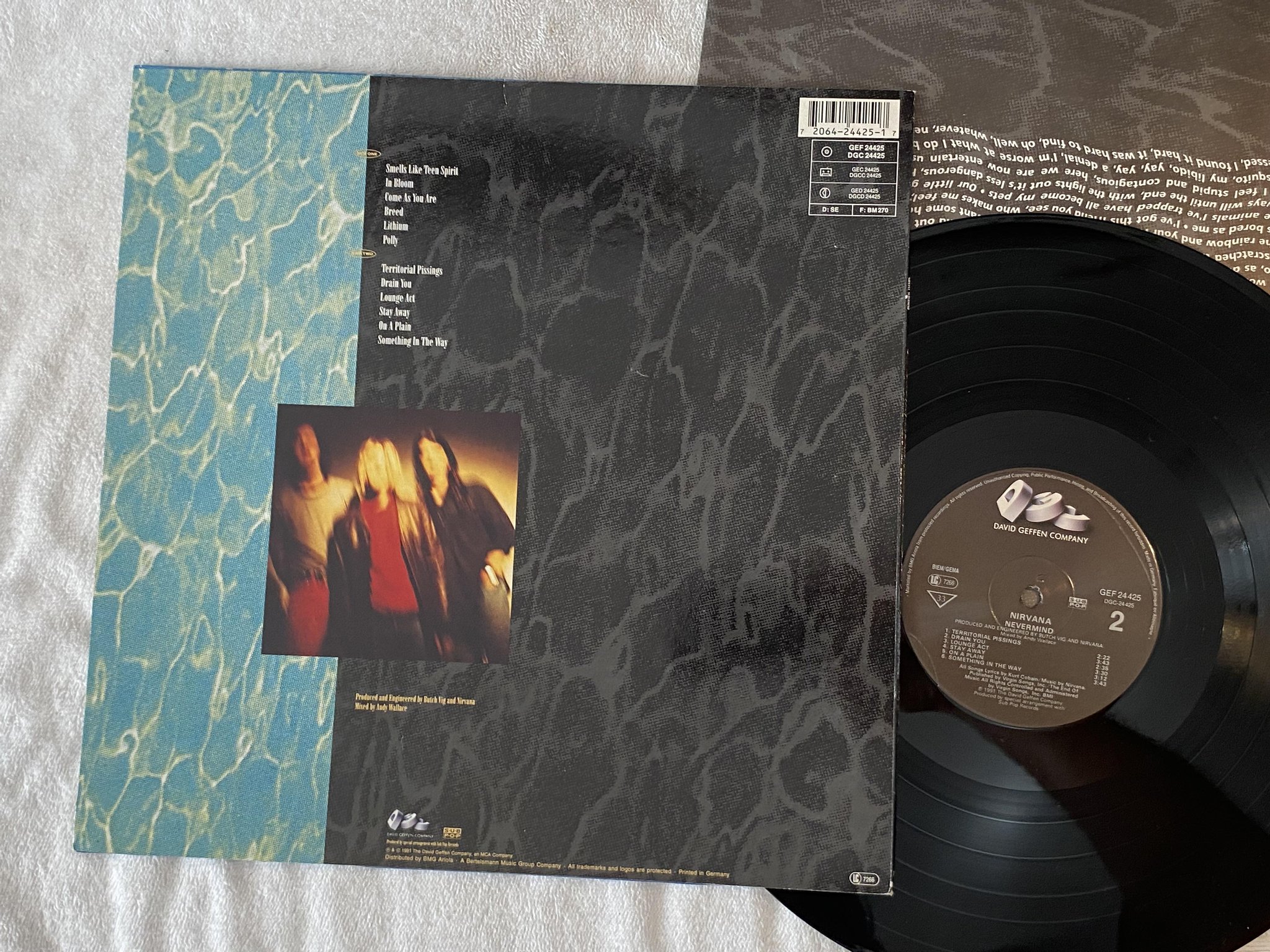 Omslagsbild för skivan NIRVANA nevermind LP -91 Ger GEFFEN GEF 24425 ** A MASTERPIECE **