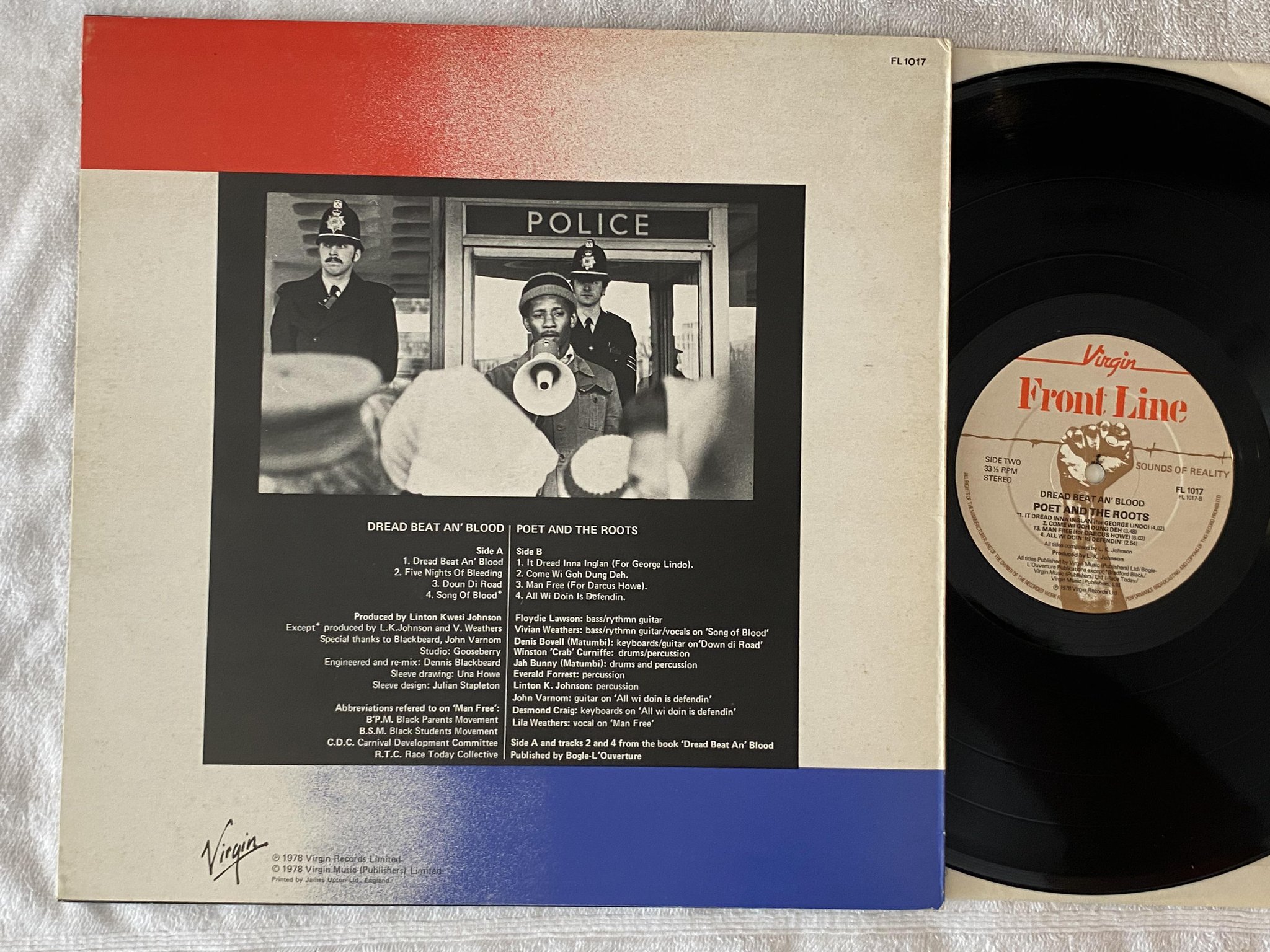 Omslagsbild för skivan POET AND THE ROOTS dread beat an' blood LP -78 UK FRONT LINE FL 1017
