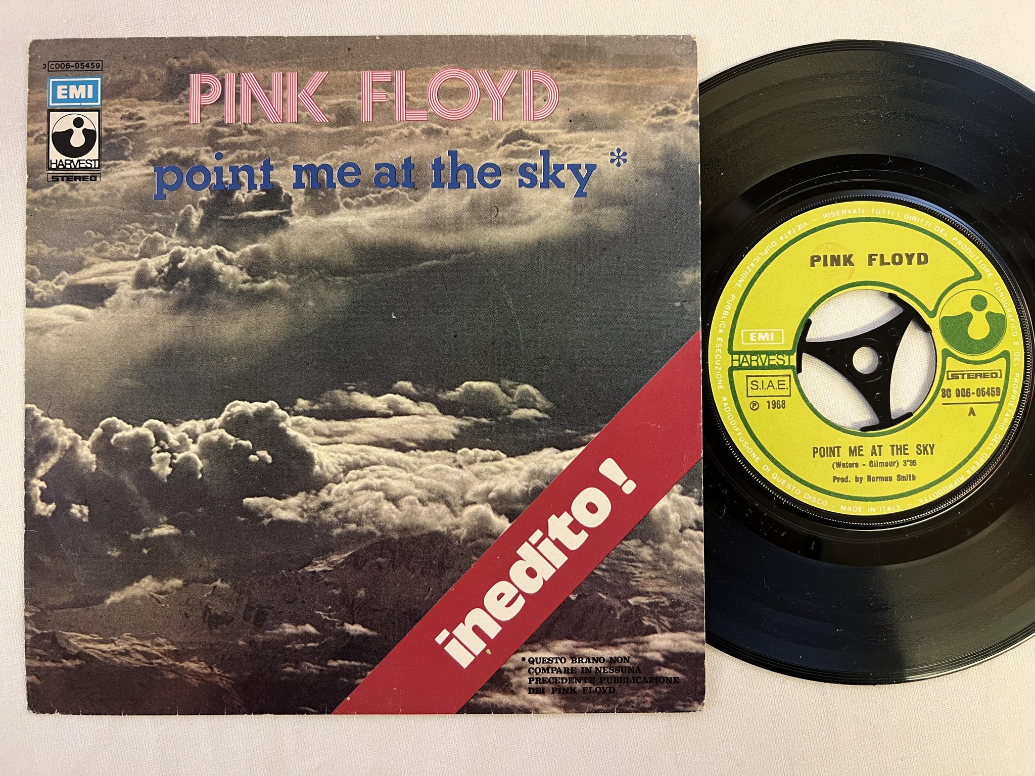 Omslagsbild för skivan PINK FLOYD point me at the sky 7" -73 Italy HARVEST 3C 006-05459