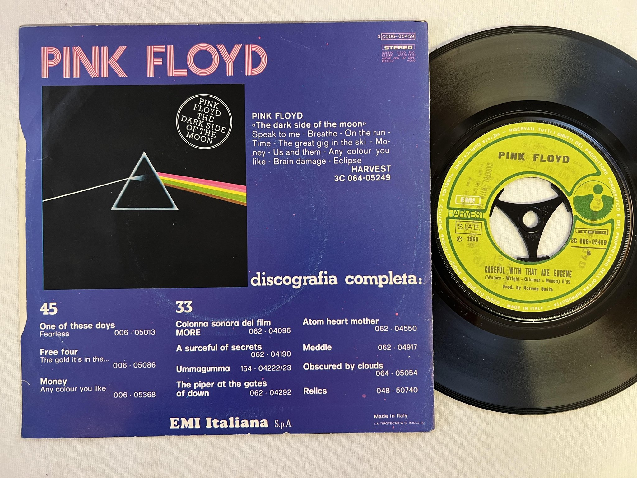 Omslagsbild för skivan PINK FLOYD point me at the sky 7" -73 Italy HARVEST 3C 006-05459