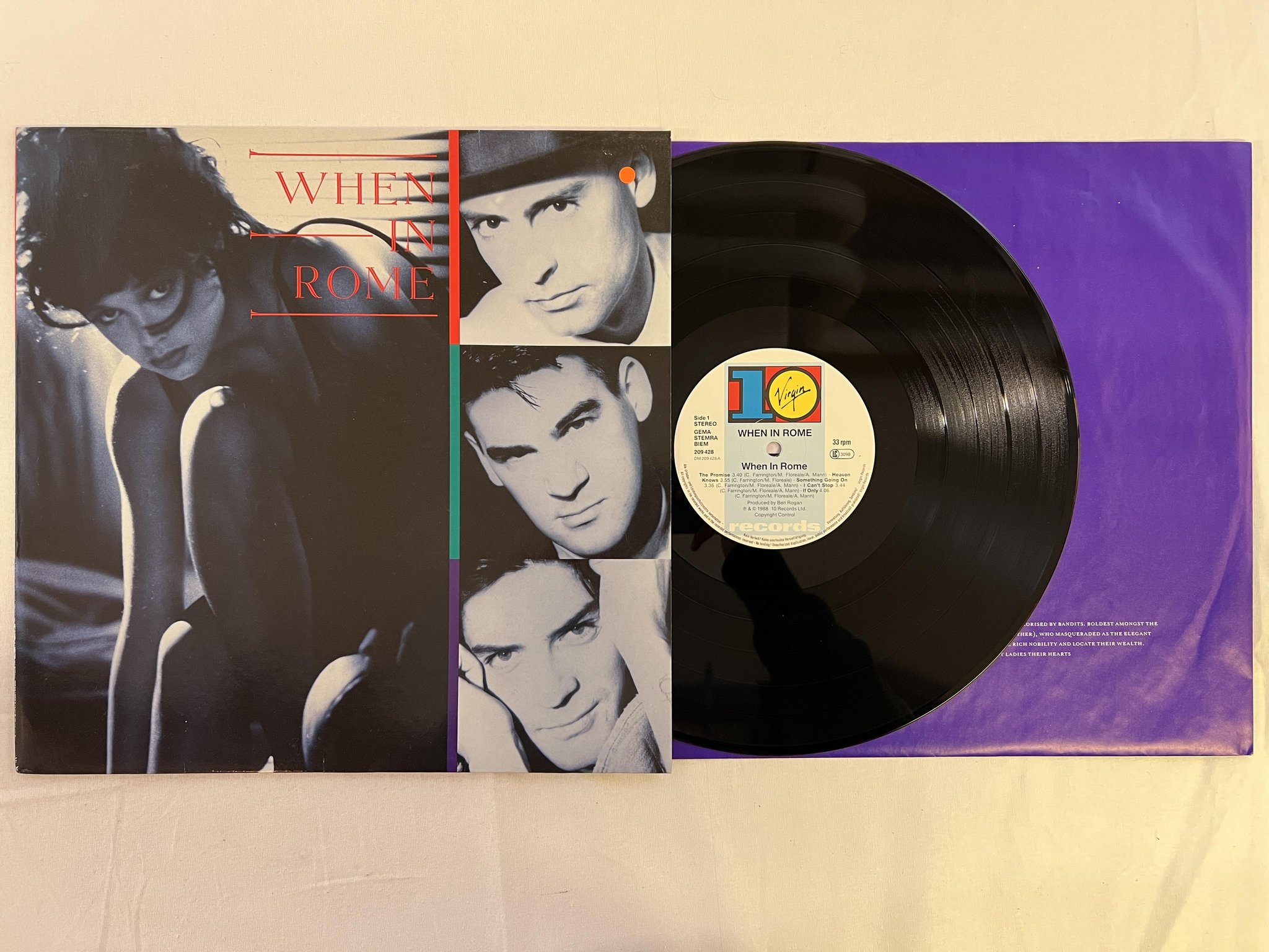 Omslagsbild för skivan WHEN IN ROME s/t LP -88 EU 10 RECORDS 209 428-630 synth-pop