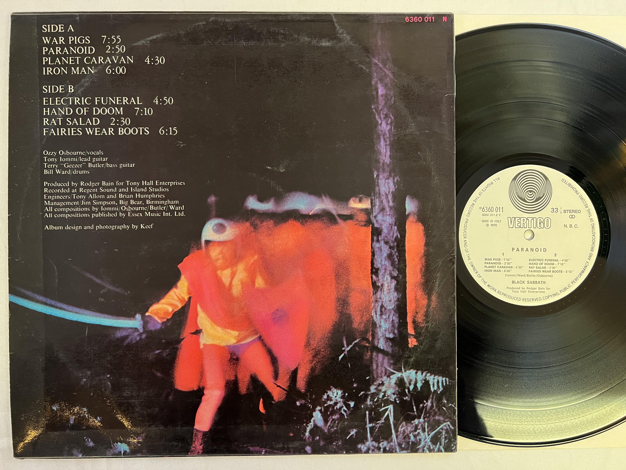 Omslagsbild för skivan BLACK SABBATH paranoid LP -70 Ita VERTIGO 6360011 swirl 