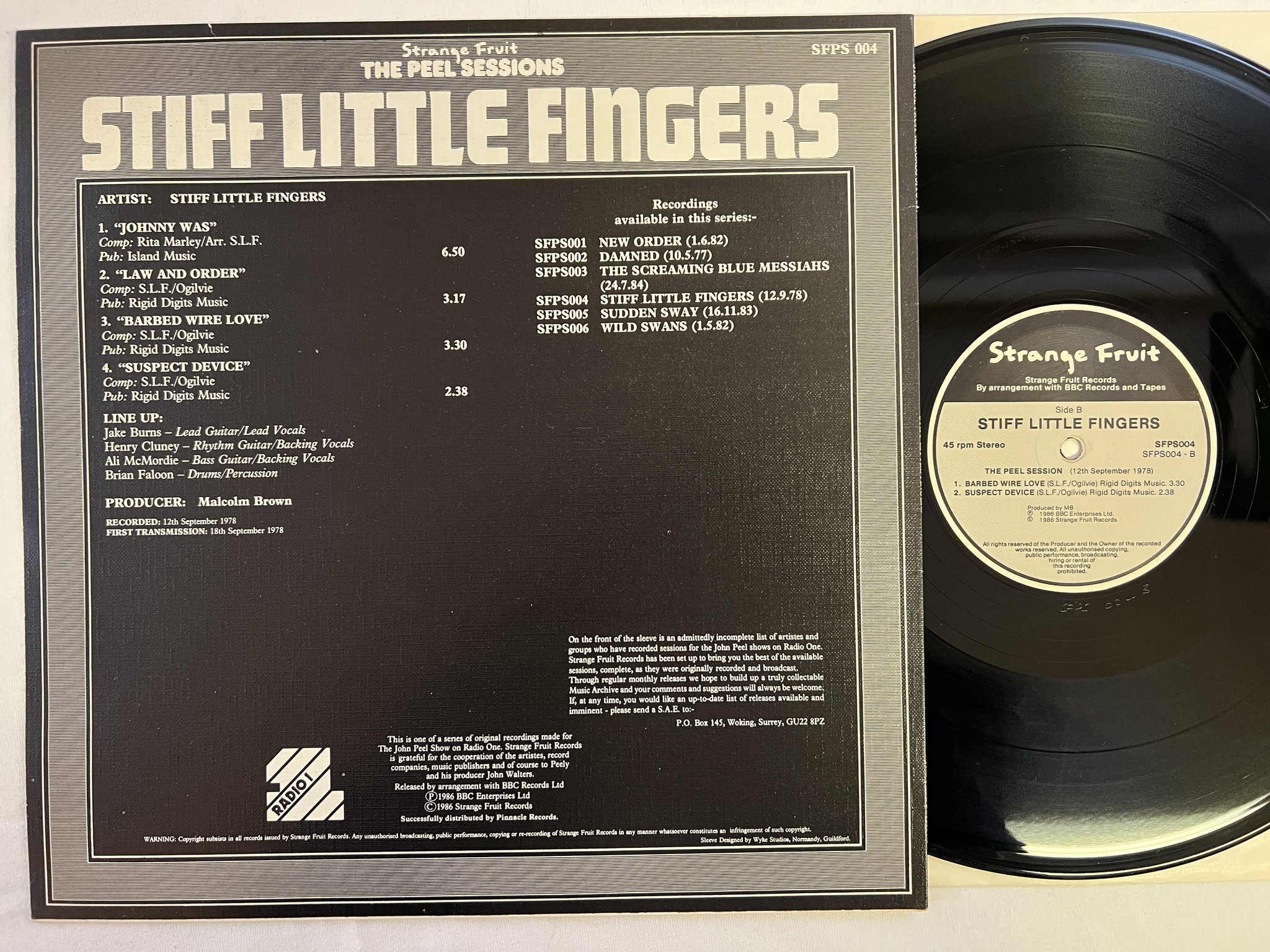 Omslagsbild för skivan THE STIFF  FINGERS  The Peel Sessions 12"ep -86 UK strange fruit sfps004