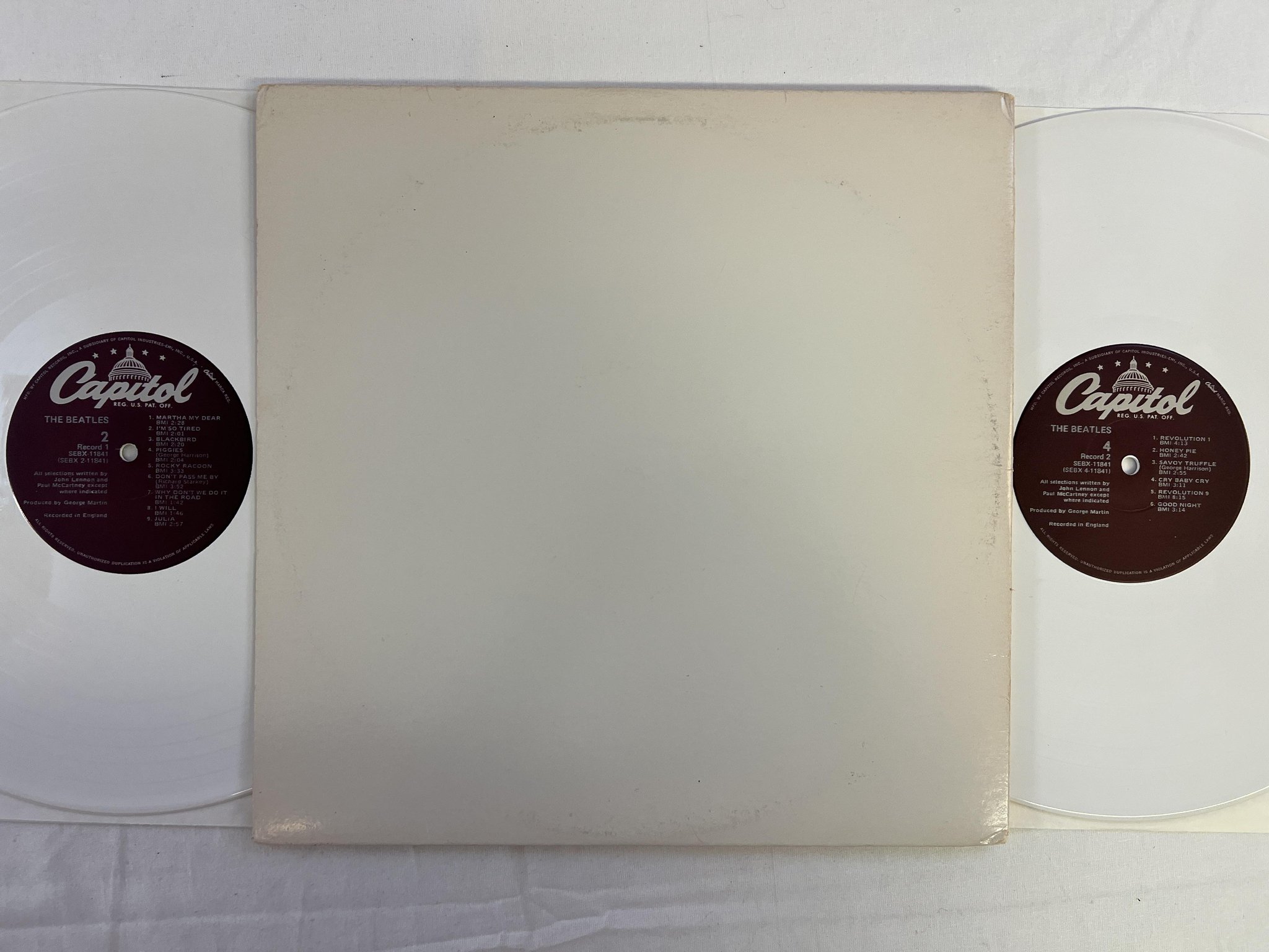 Omslagsbild för skivan THE BEATLES white album 2xLP -78 US CAPITOL SEBX-11841 white color
