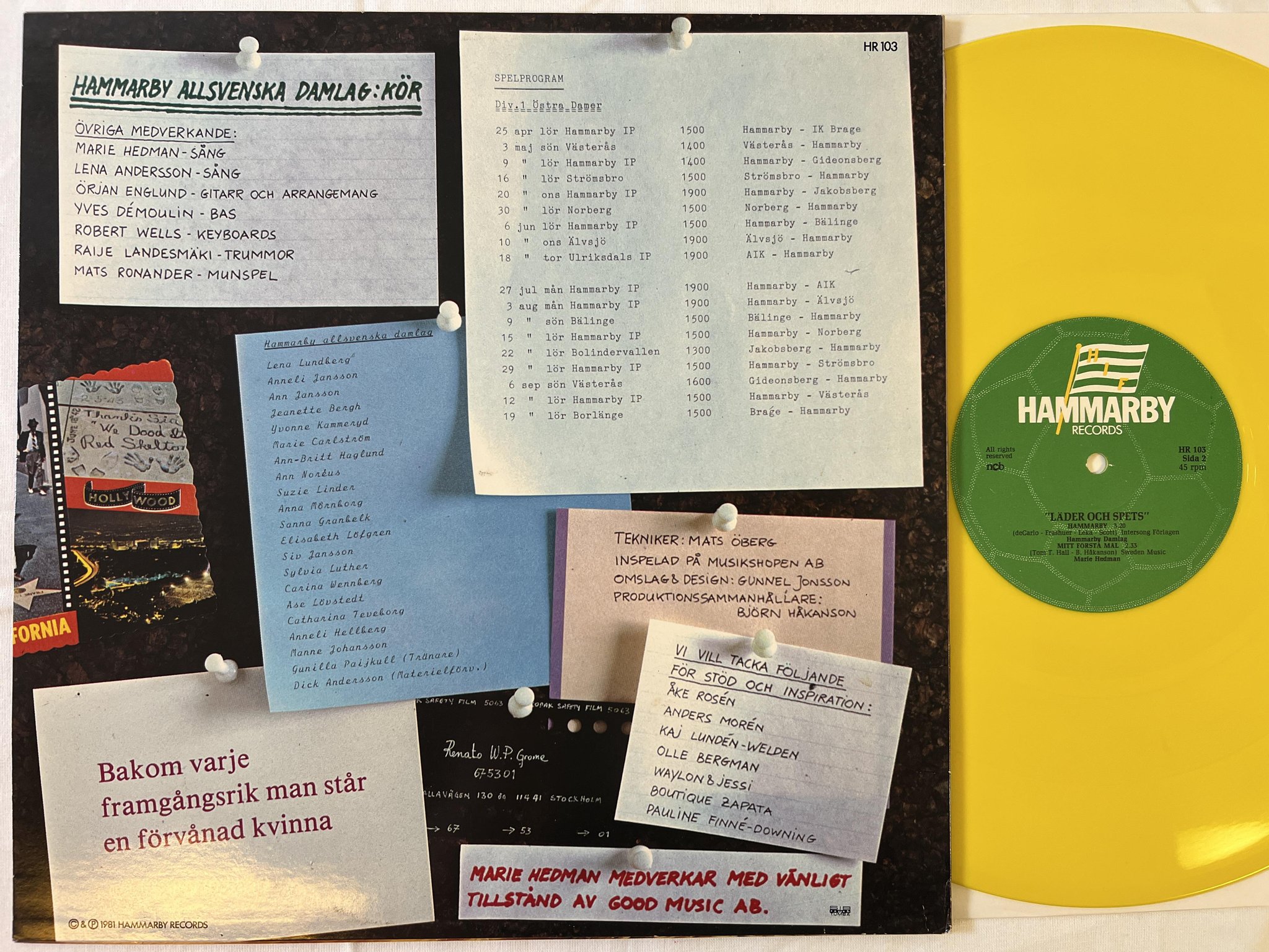 Omslagsbild för skivan HAMMARBY ALLSVENSKA DAMLAG läder och spets LP -81 HR 103 GUL VINYL