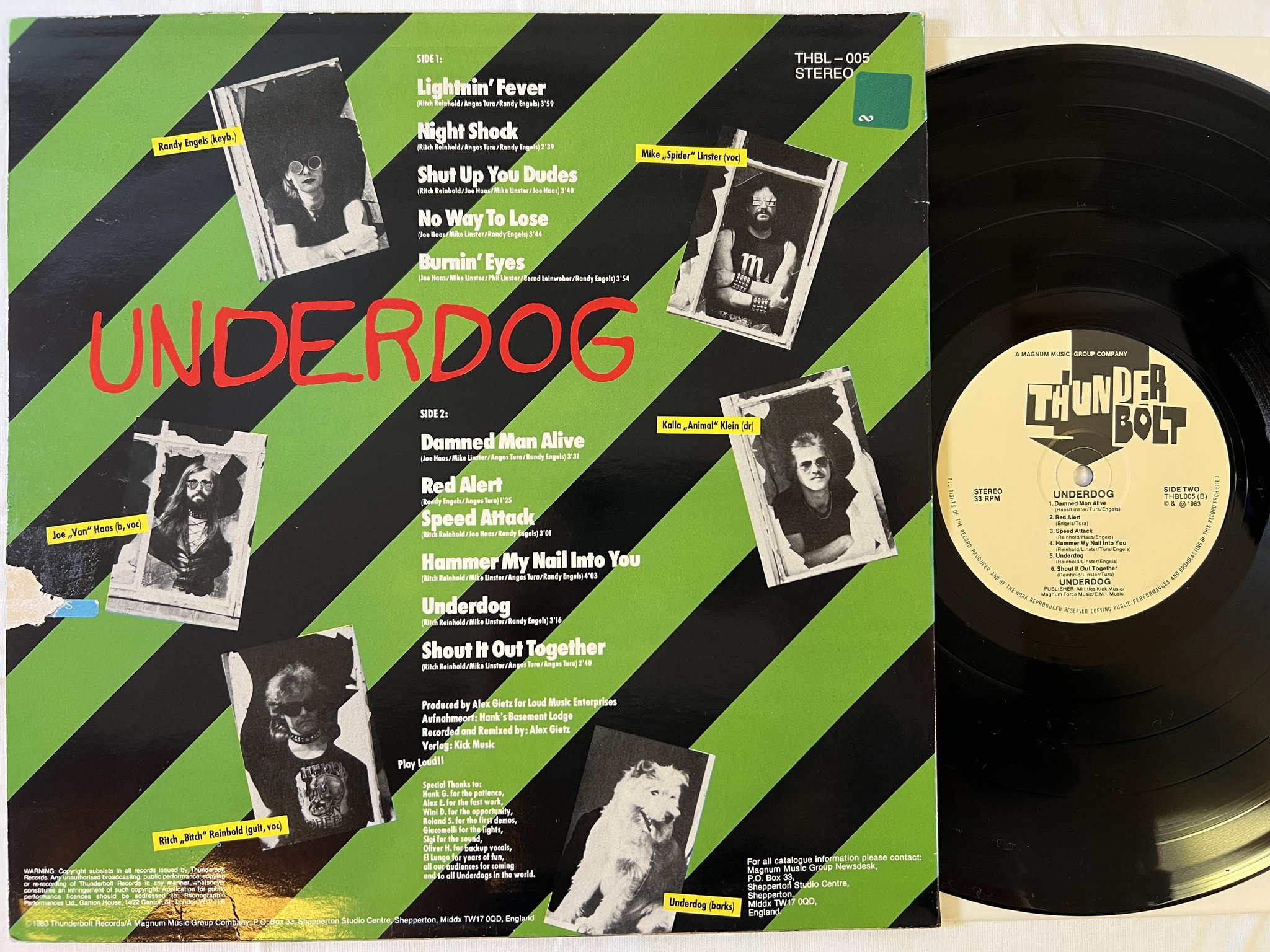 Omslagsbild för skivan UNDERDOG s/t LP -83 THUNDERBOLT THBL 005