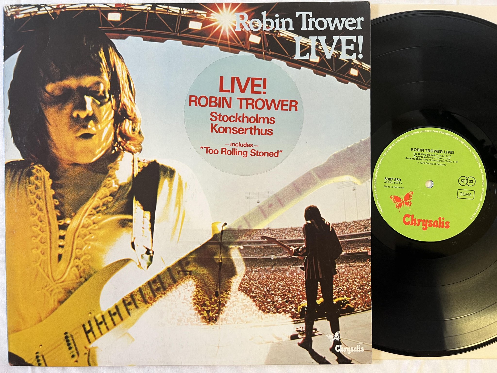 Omslagsbild för skivan ROBIN TROWER live! LP -76 Ger CHRYSALIS 6307 569