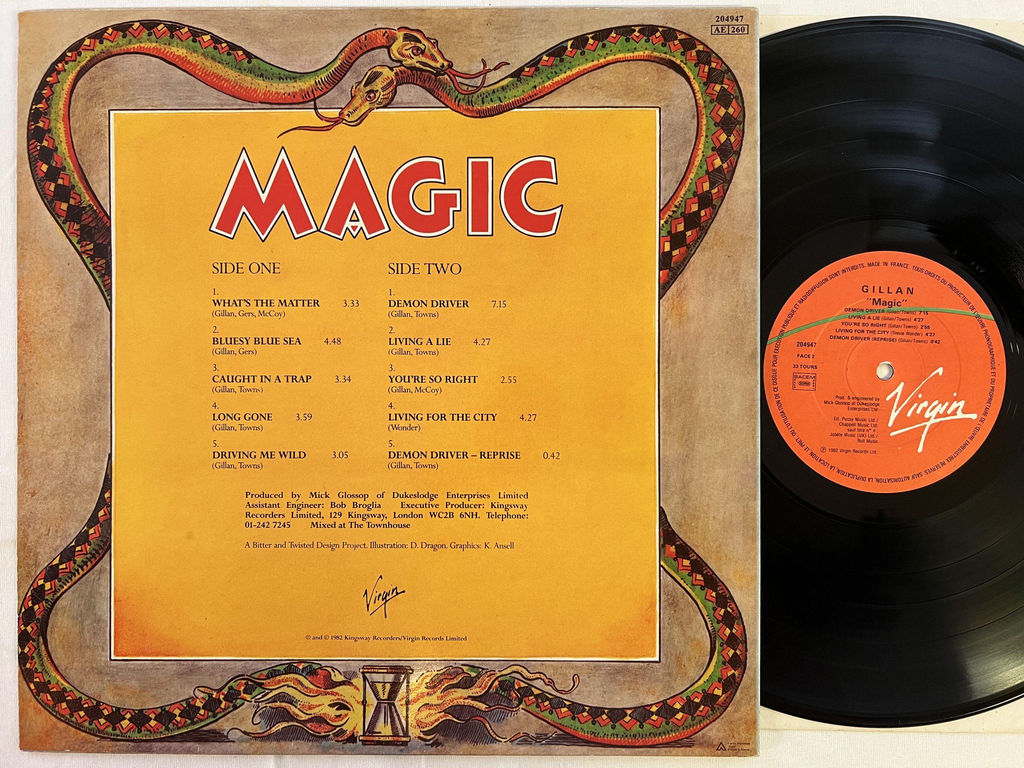 Omslagsbild för skivan GILLAN magic LP -82 Fra VIRGIN 204947