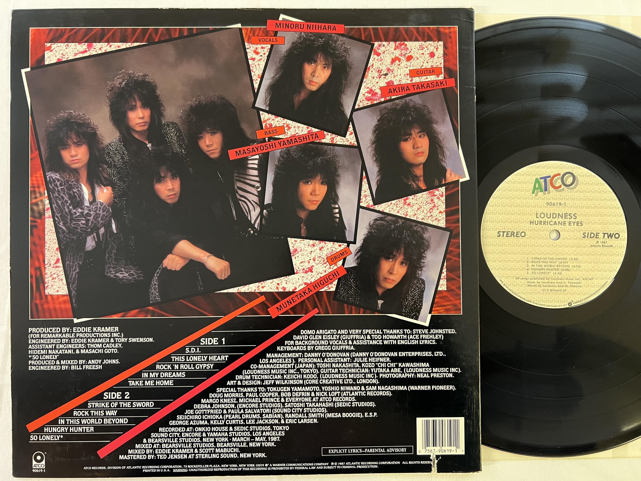 Omslagsbild för skivan LOUDNESS hurricane eyes LP -87 US ATCO 90619-1