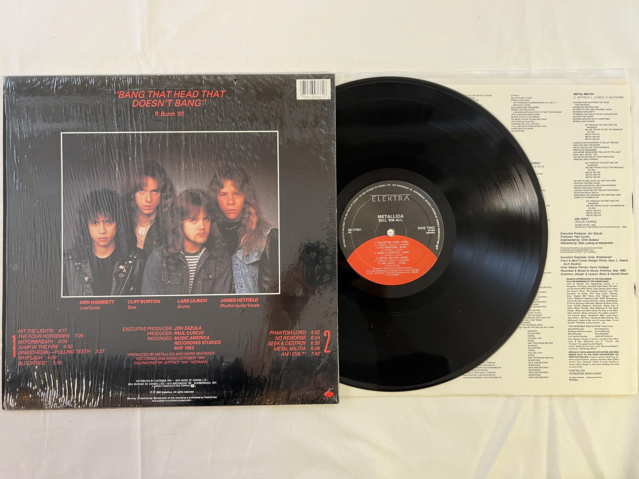 Omslagsbild för skivan METALLICA kill 'em all LP -83 Can ELEKTRA 9607661