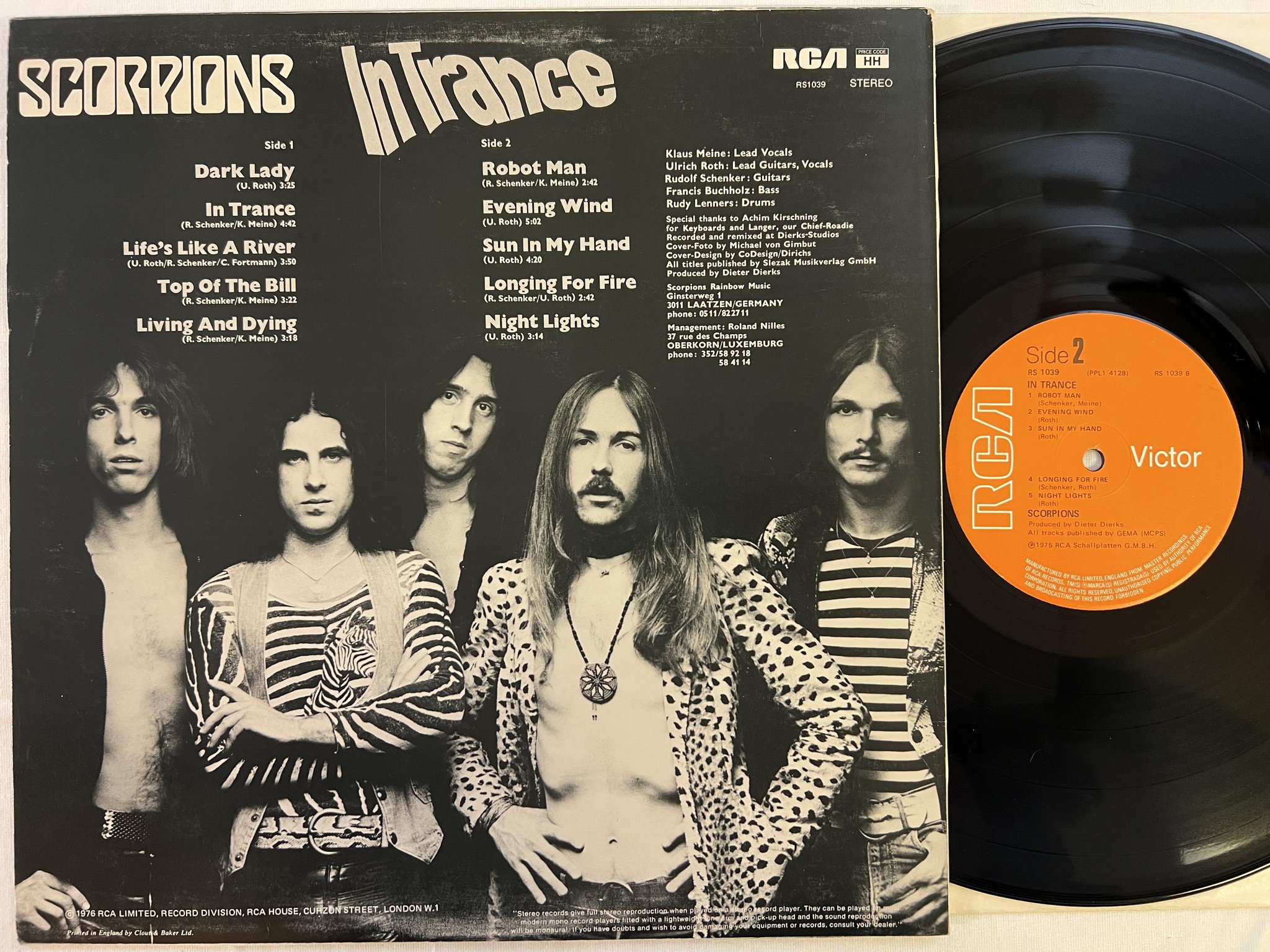 Omslagsbild för skivan SCORPIONS in trance LP -75 UK RCA RS 1039 
