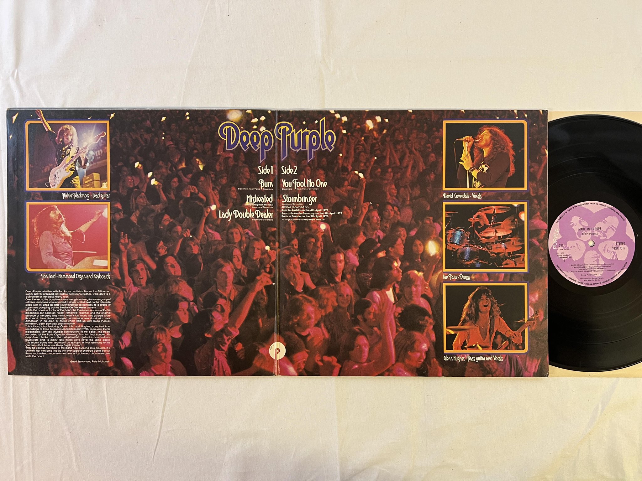 Omslagsbild för skivan DEEP PURPLE made in Europe LP -76 UK PURPLE TPSA 7517