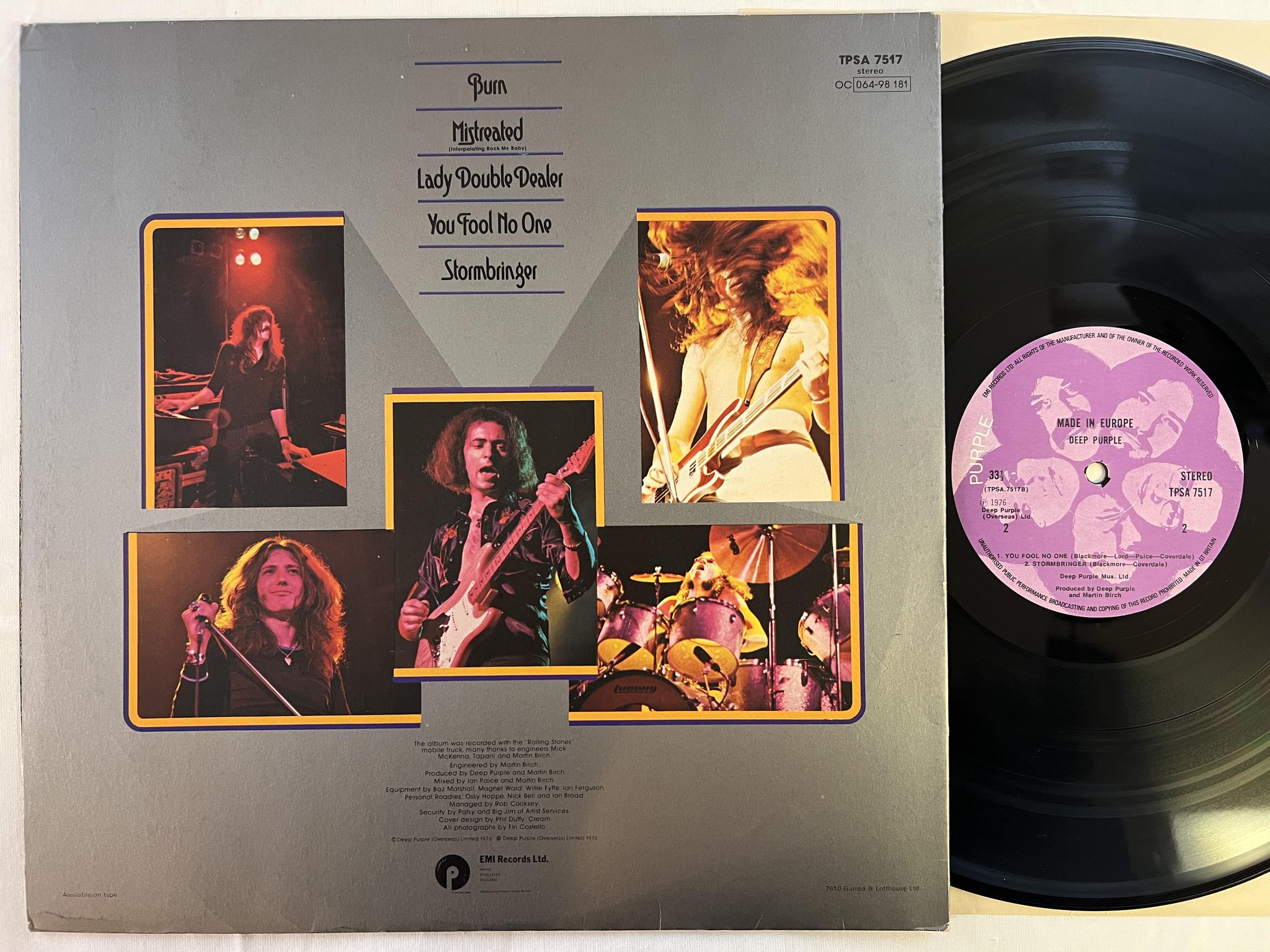 Omslagsbild för skivan DEEP PURPLE made in Europe LP -76 UK PURPLE TPSA 7517