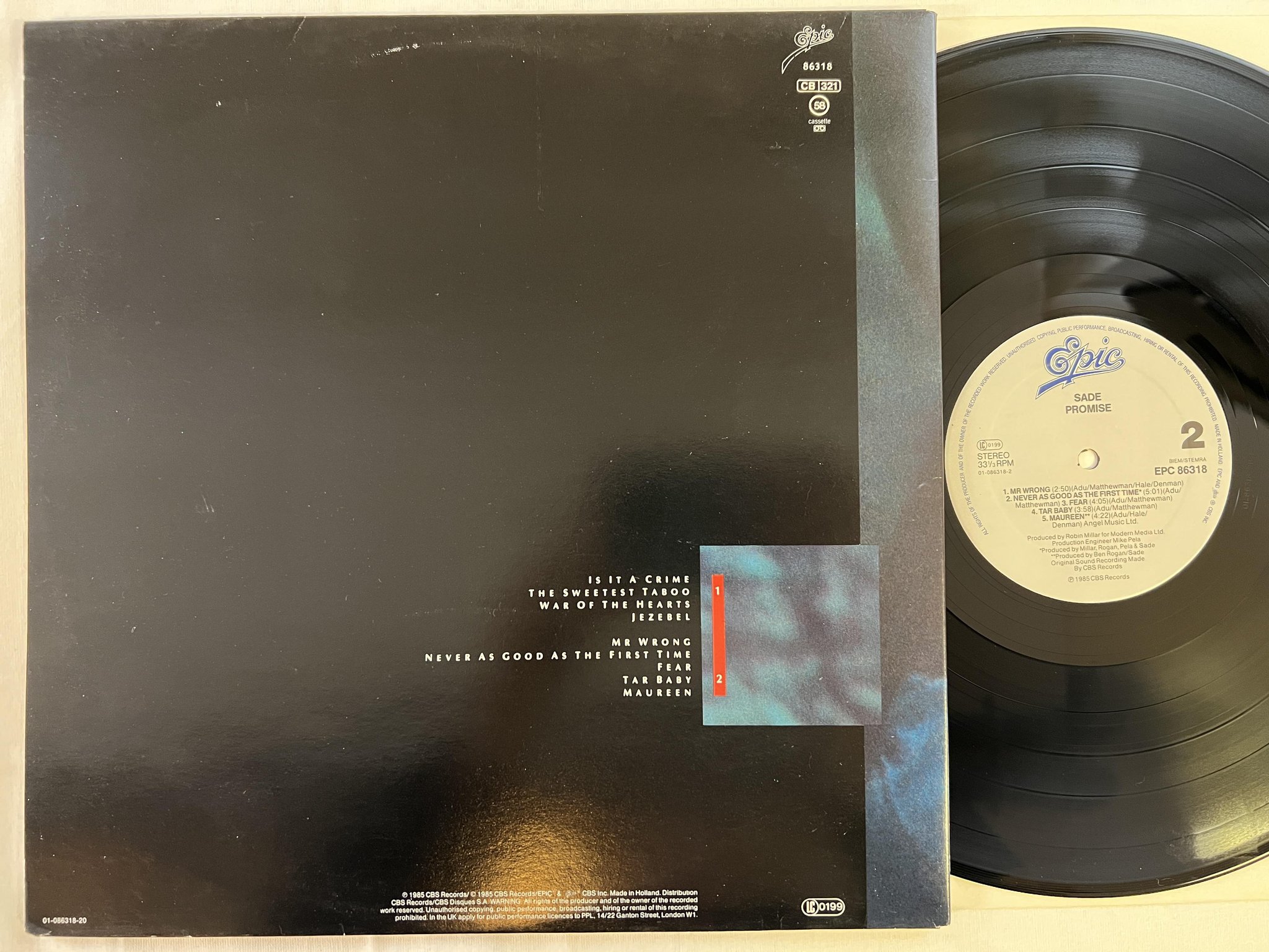 Omslagsbild för skivan SADE promise LP -85 Hol EPIC EPC 86318