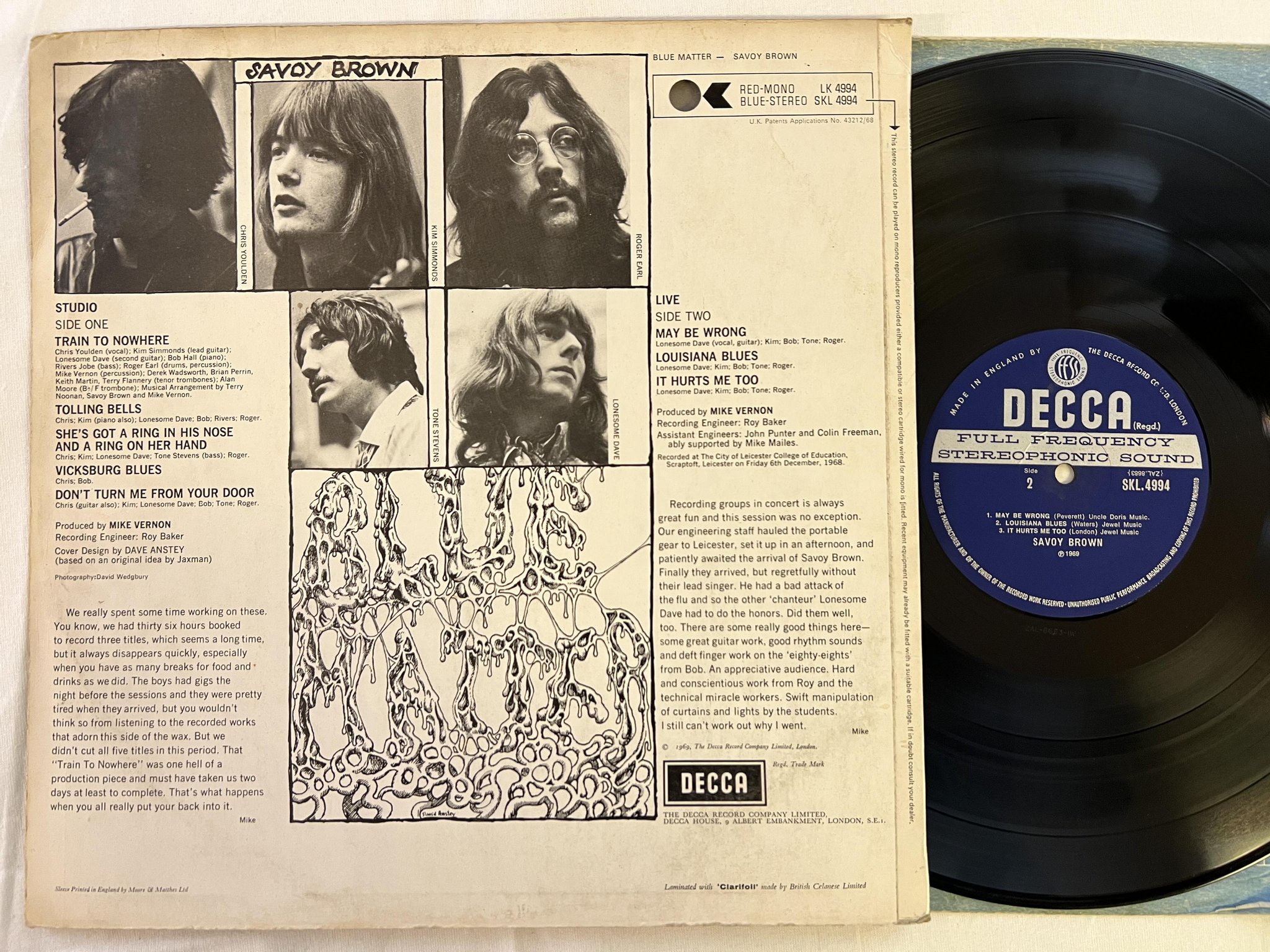 Omslagsbild för skivan SAVOY BROWN blue matter LP -69 UK DECCA SKL 4994 Unboxed Labels