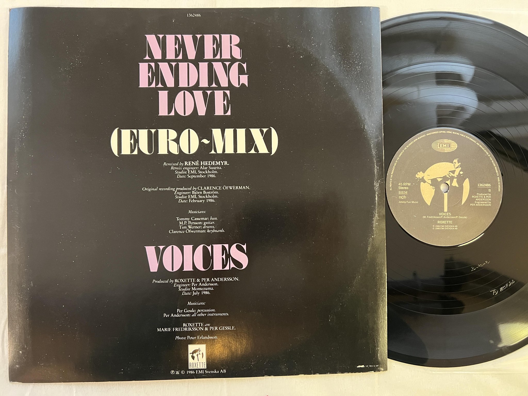 Omslagsbild för skivan ROXETTE Neverending Love (Euro-Mix) 12"single -86 Swe EMI 1362486 * RARE *