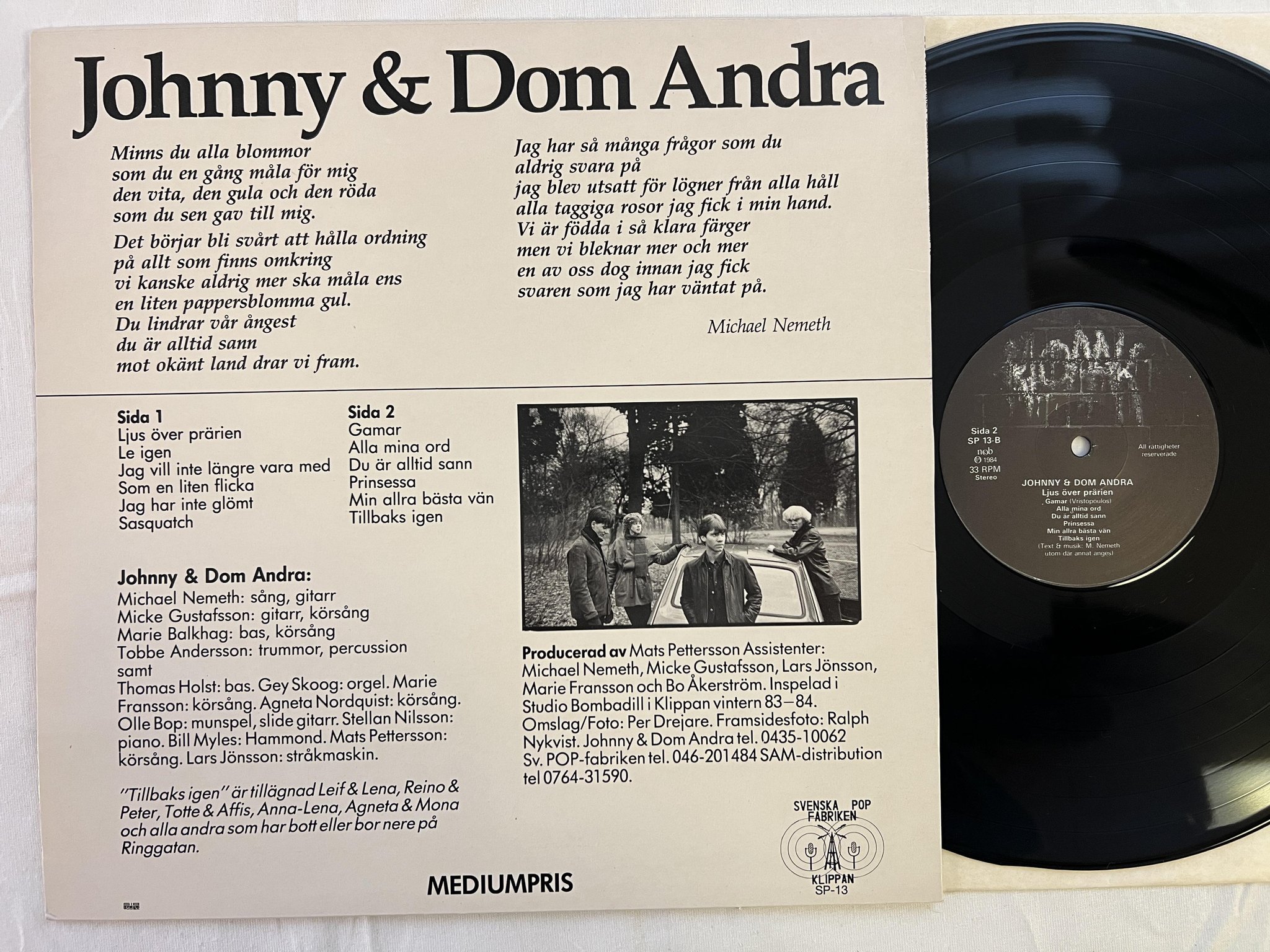 Omslagsbild för skivan JOHNNY & DOM ANDRA ljus över prärien LP -84 Swe KLOAAK  SP-13 