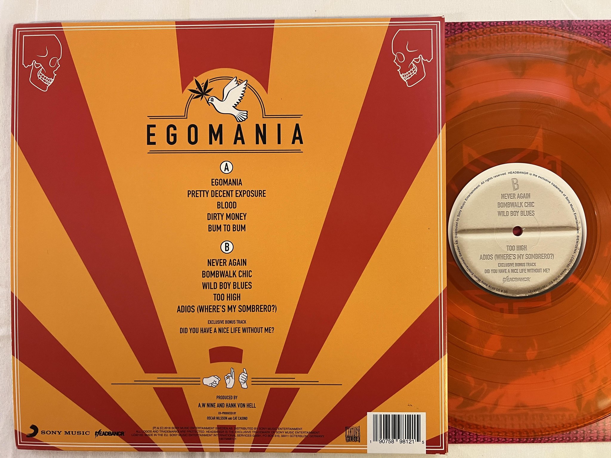 Omslagsbild för skivan HANK VON HELL Egomania LP 2018 SONY MUSIC 19075898121 Orange Translucent vinyl