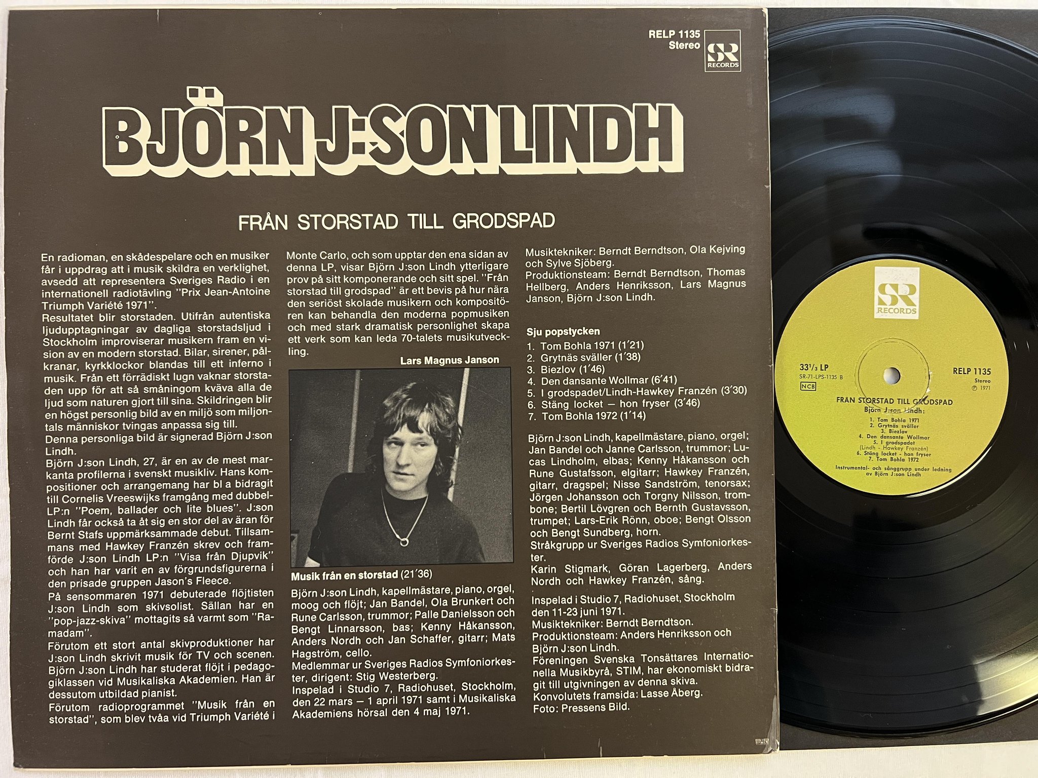 Omslagsbild för skivan BJÖRN J:SON LINDH från storstad till grodspad LP -71 Swe SR RELP 1135 * groove *