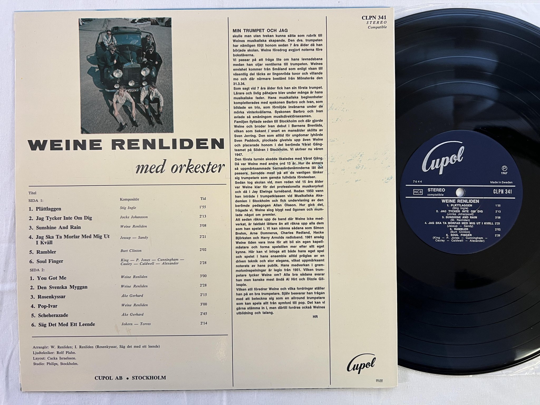 Omslagsbild för skivan WEINE RENLIDEN ORKESTER weine LP -67 CUPOL CLPN 341 ** rare groove **