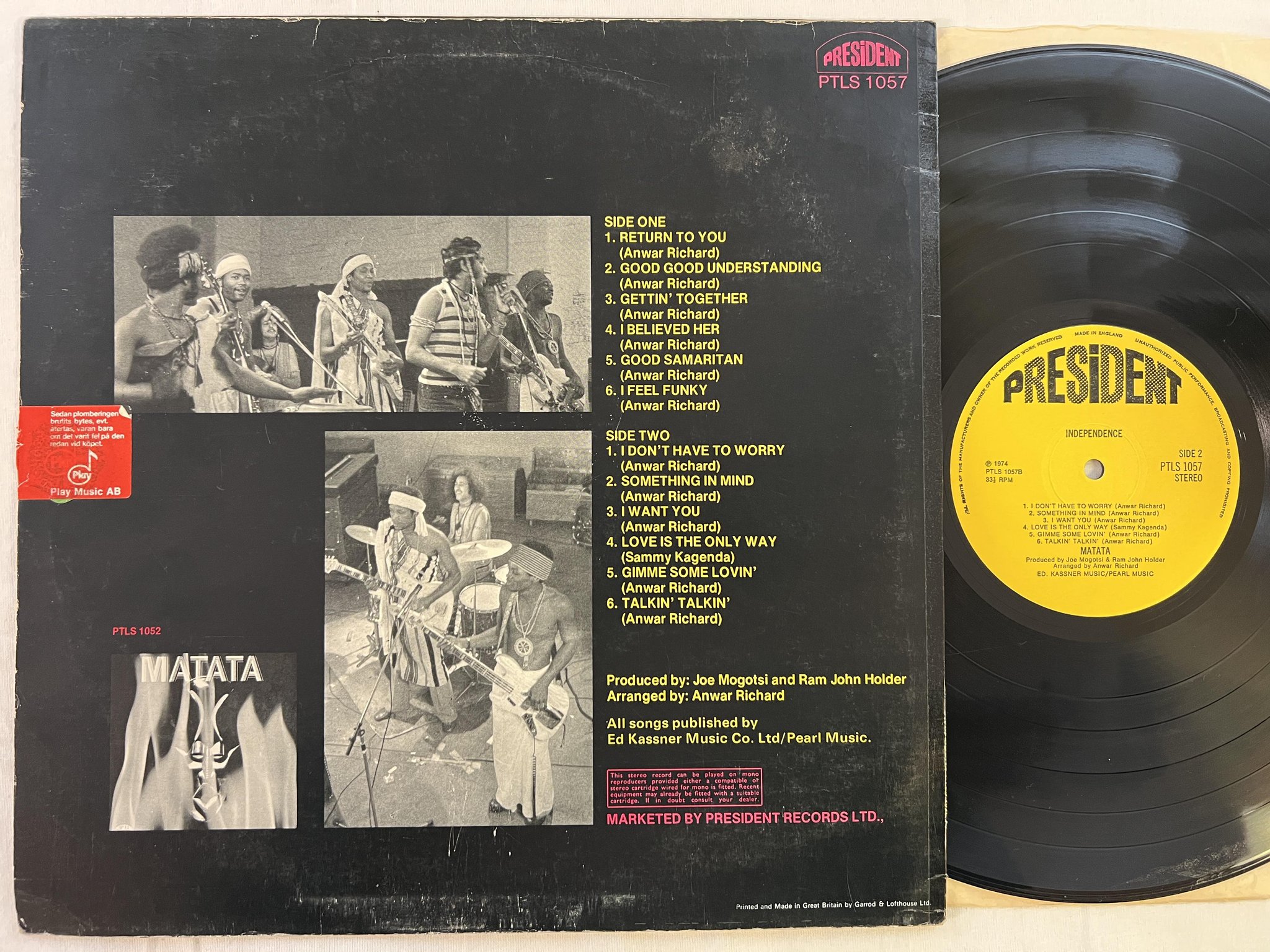 Omslagsbild för skivan MATATA independence LP -74 UK PRESIDENT PTLS 1057 afrobeat ** RARE **