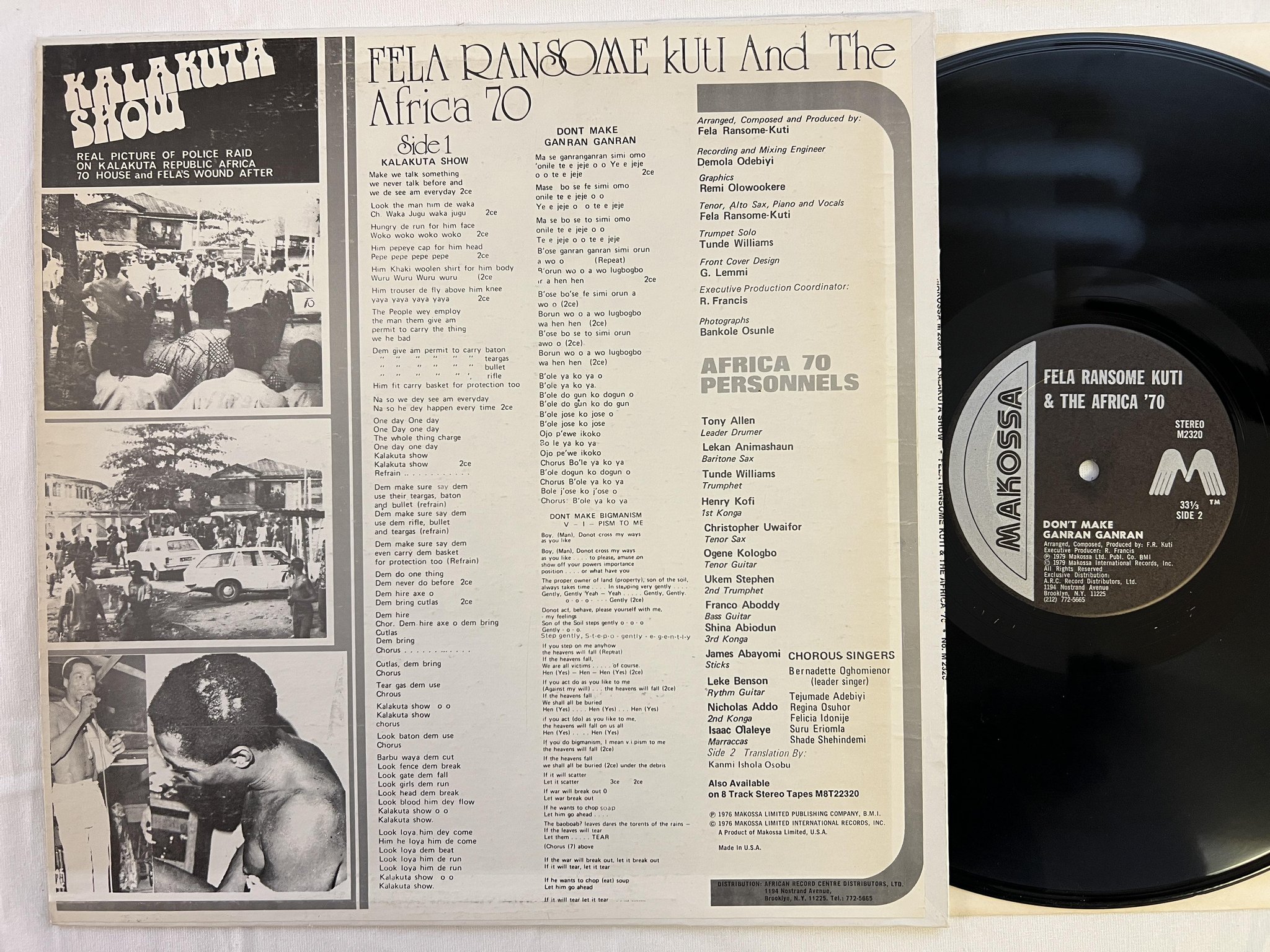 Omslagsbild för skivan FELA KUTI & THE AFRICA '70 kalakuta show LP -79 US MAKOSSA M2320 ** afrofunk ** 