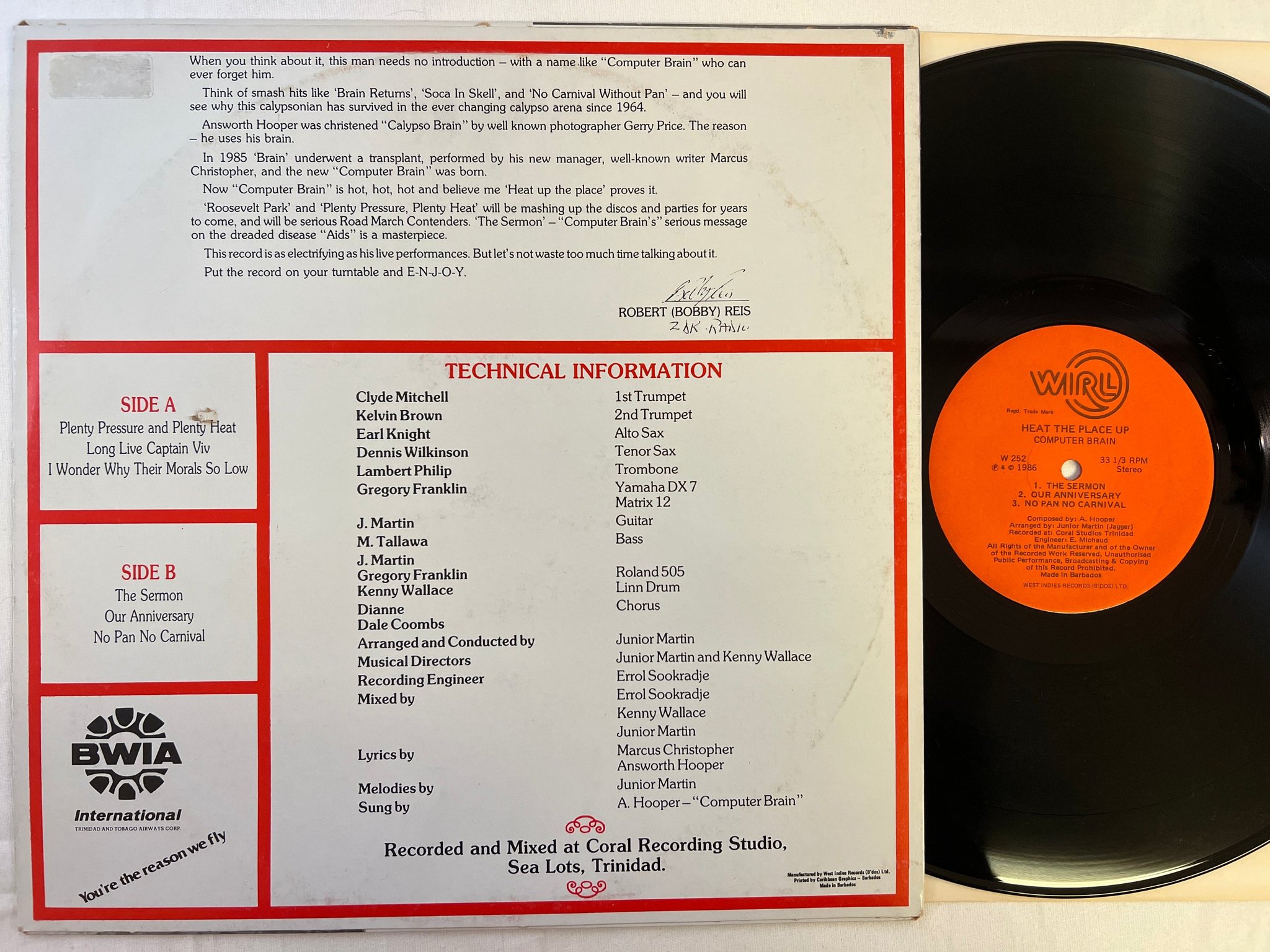 Omslagsbild för skivan COMPUTER BRAIN  Heat The Place Up LP rare calypso disco BARBADOS WIRL W 252 