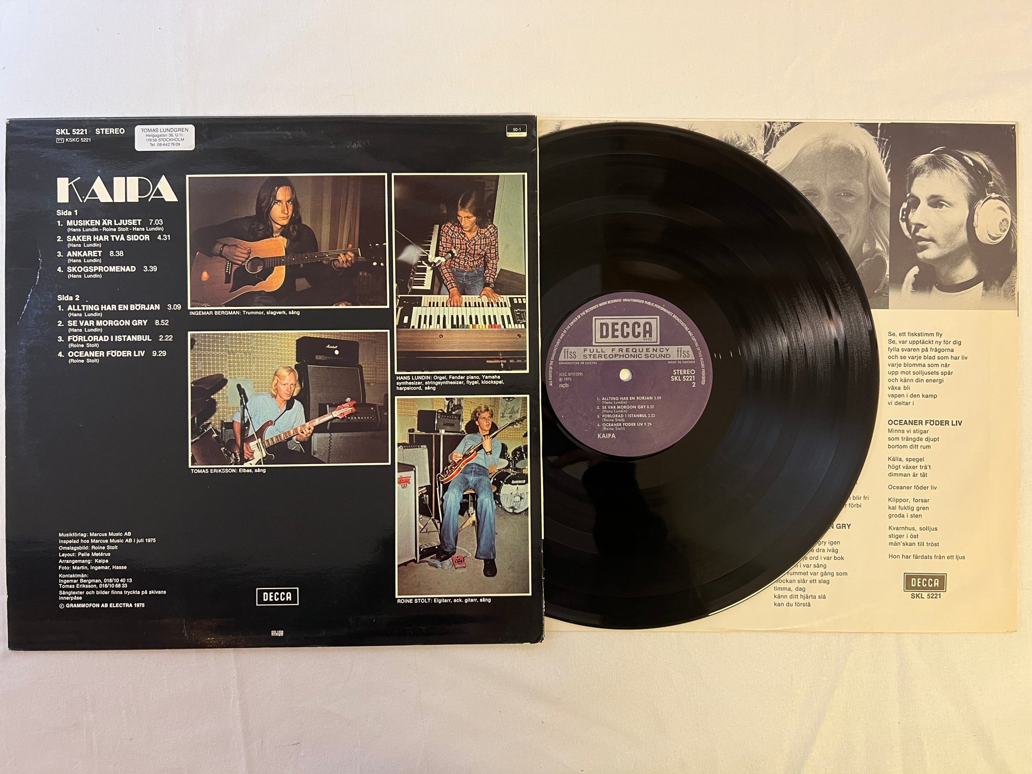 Omslagsbild för skivan KAIPA s/t LP -75 Swe DECCA SKL 5221 