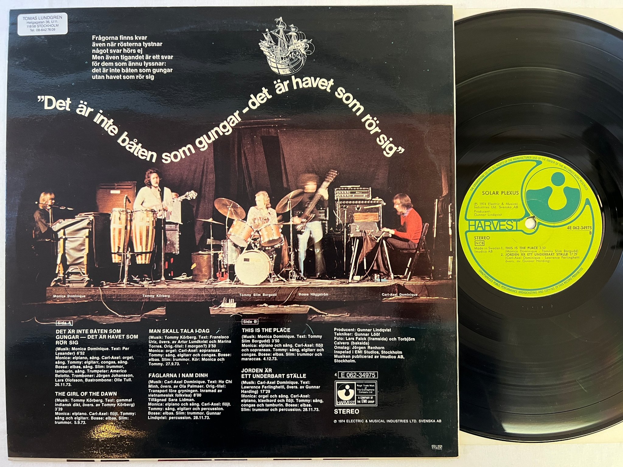 Omslagsbild för skivan SOLAR PLEXUS det är inte båten som gungar... LP -74 HARVEST 4E 062-34975