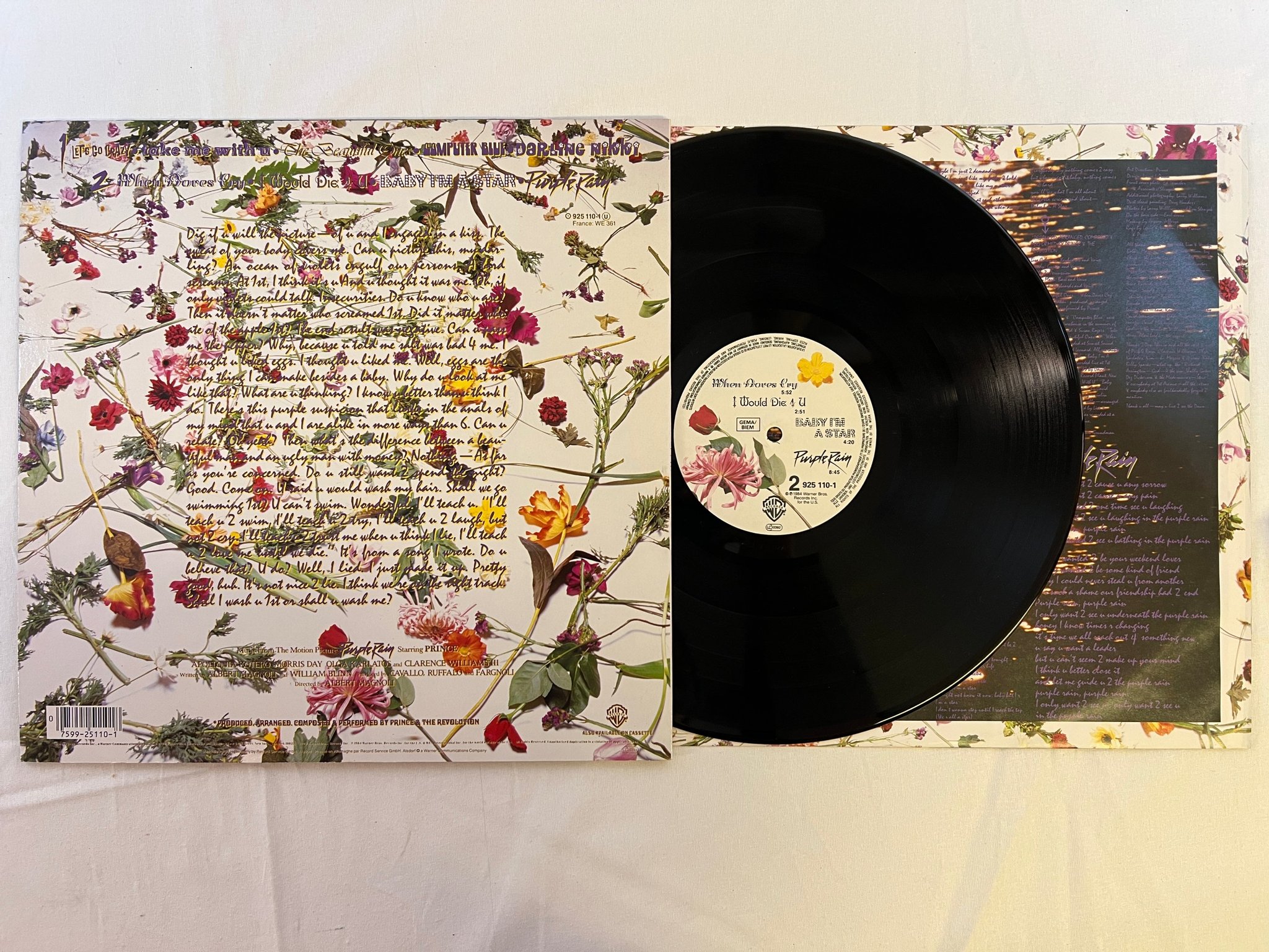 Omslagsbild för skivan PRINCE purple rain LP -84 Ger WARNER 925 110-1 w/ poster