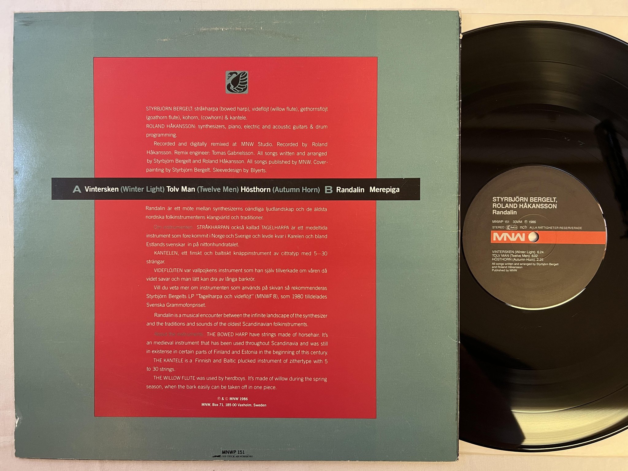 Omslagsbild för skivan STYRBJÖRN BERGELT & ROLAND HÅKANSSON Randalin LP -86 MNW MNWP 151