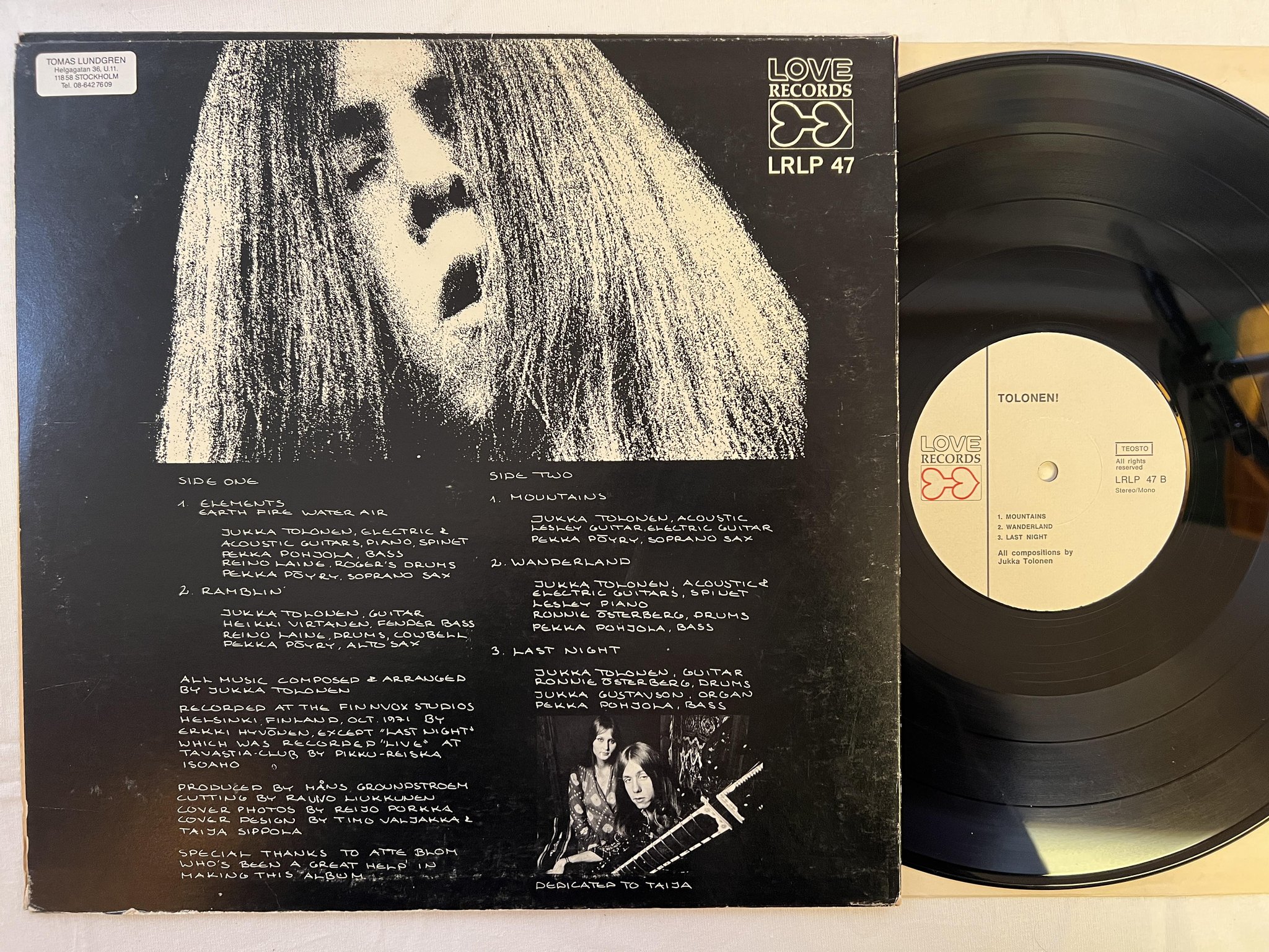 Omslagsbild för skivan JUKKA TOLONEN Tolonen! LP Fin LOVE LRLP 47 jazz-rock