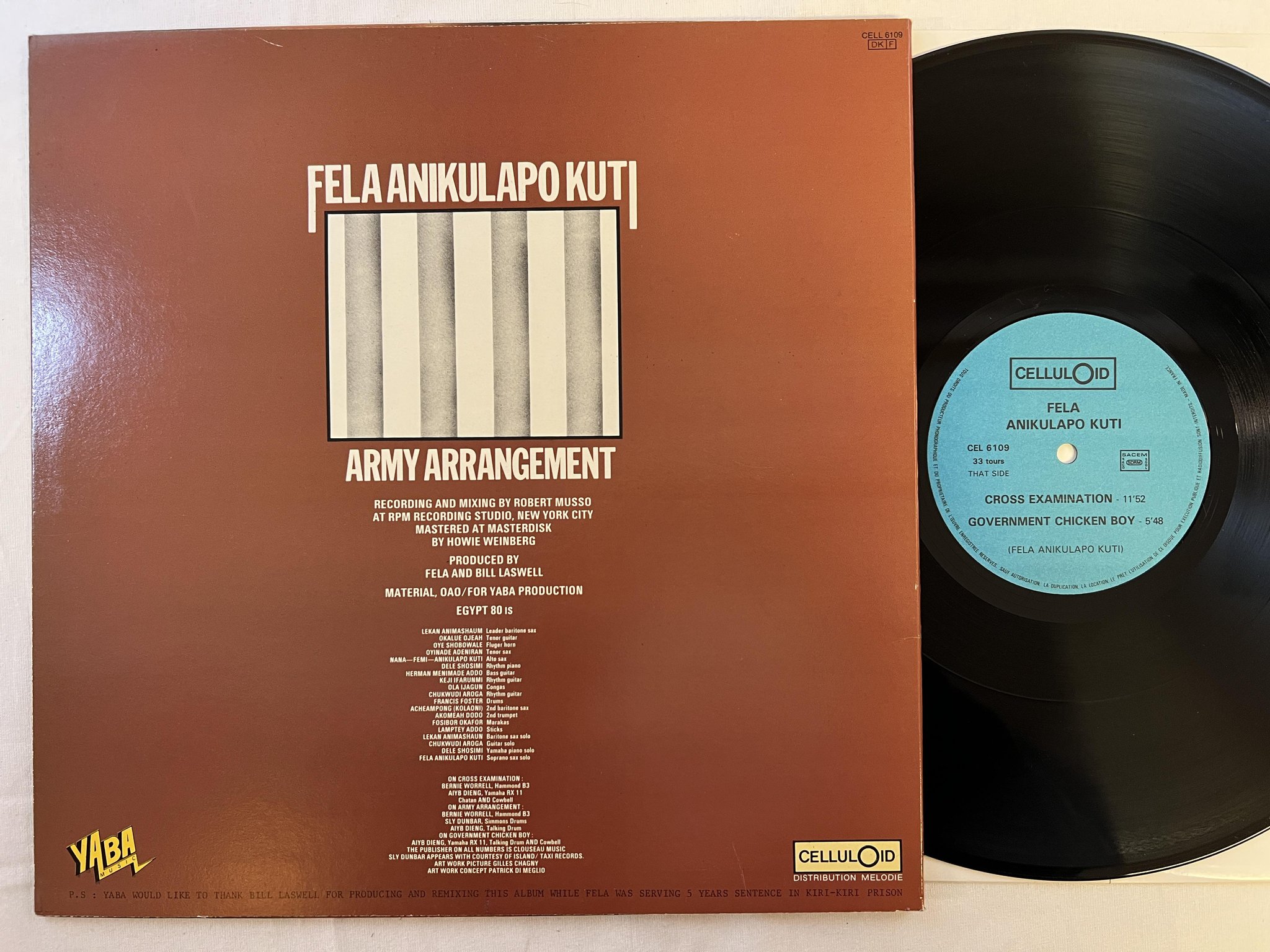 Omslagsbild för skivan FELA ANIKULAPO KUTI army arrangement LP -85 US CELLULOID CELL 6109