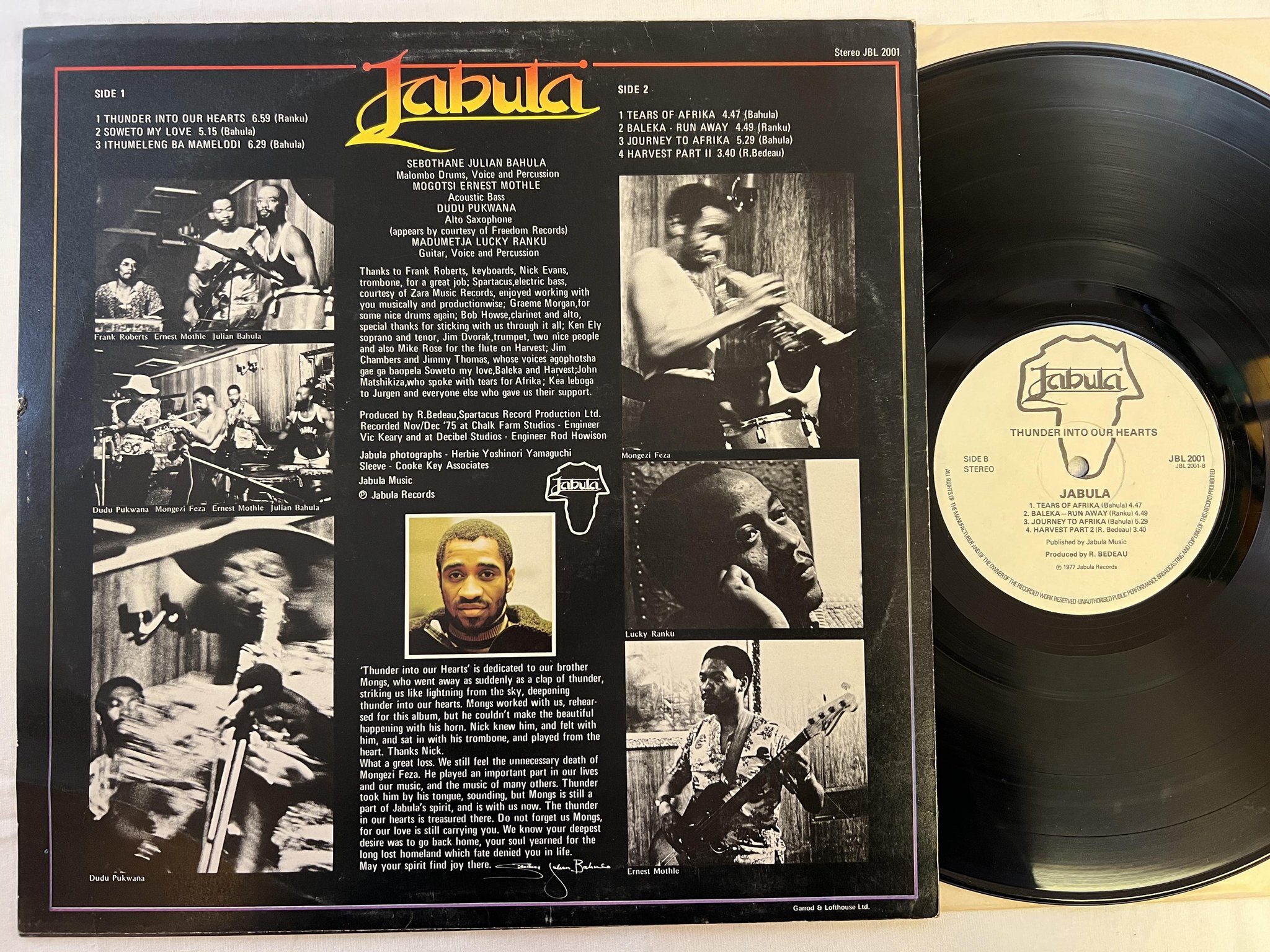 Omslagsbild för skivan JABULA thunder into our hearts LP -77 UK JABULA JBL 2001