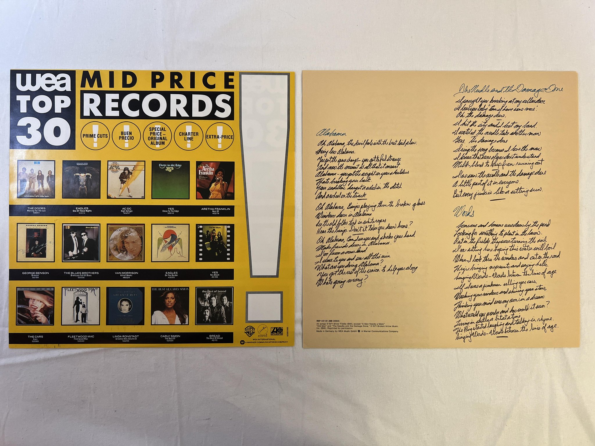 Omslagsbild för skivan NEIL YOUNG harvest LP re Ger REPRISE REP 44131