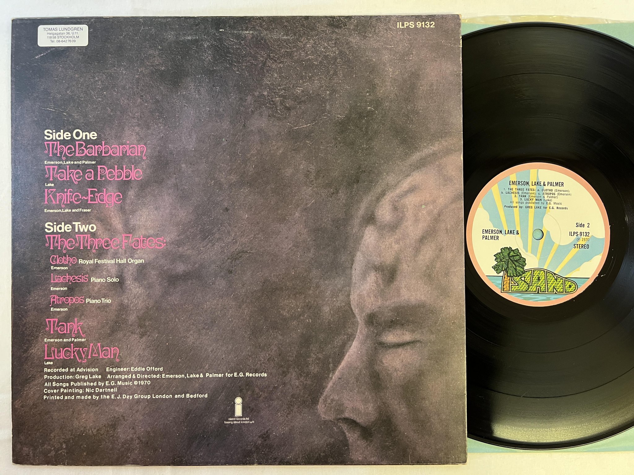 Omslagsbild för skivan EMERSON, LAKE & PALMER s/t LP -70 UK ISLAND pink rim ILPS 9132