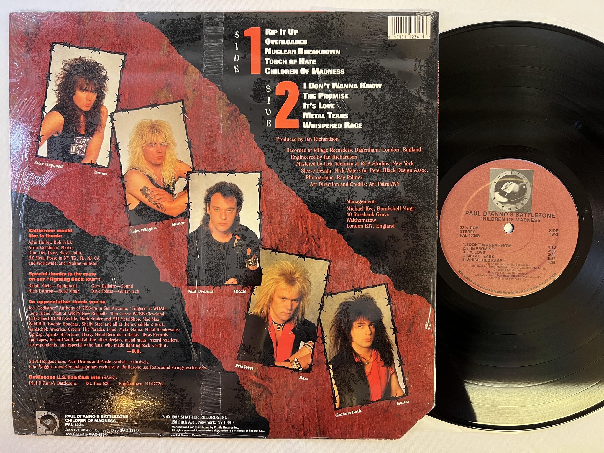 Omslagsbild för skivan PAUL DI'ANNO'S BATTLEZONE Children Of Madness LP -87 US shatter pal-1234